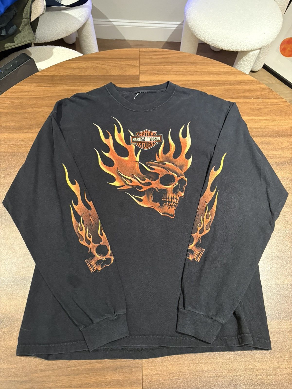 Harley Davidson Harley davidson skull flames longsleeve size Large