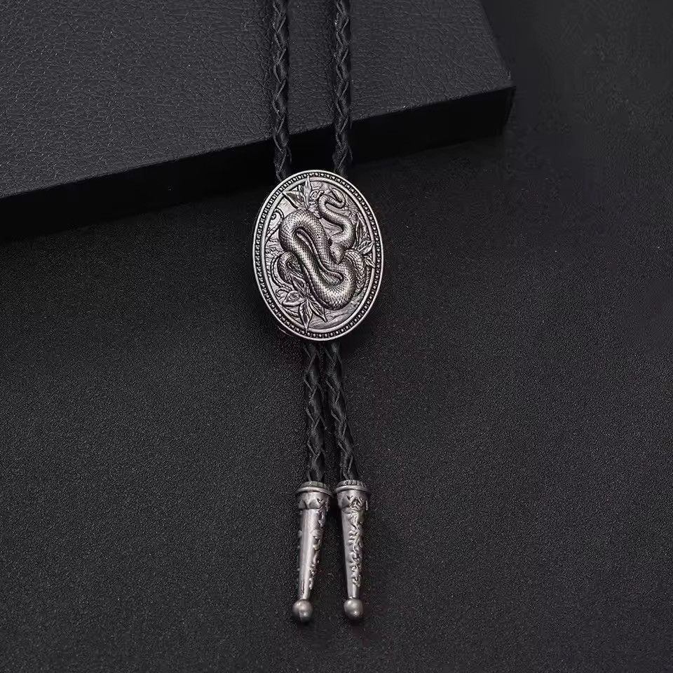Jewelry Men's Oval-Shaped Snake Leather Rope Pollo Tie Size ONE SIZE - 3 Thumbnail