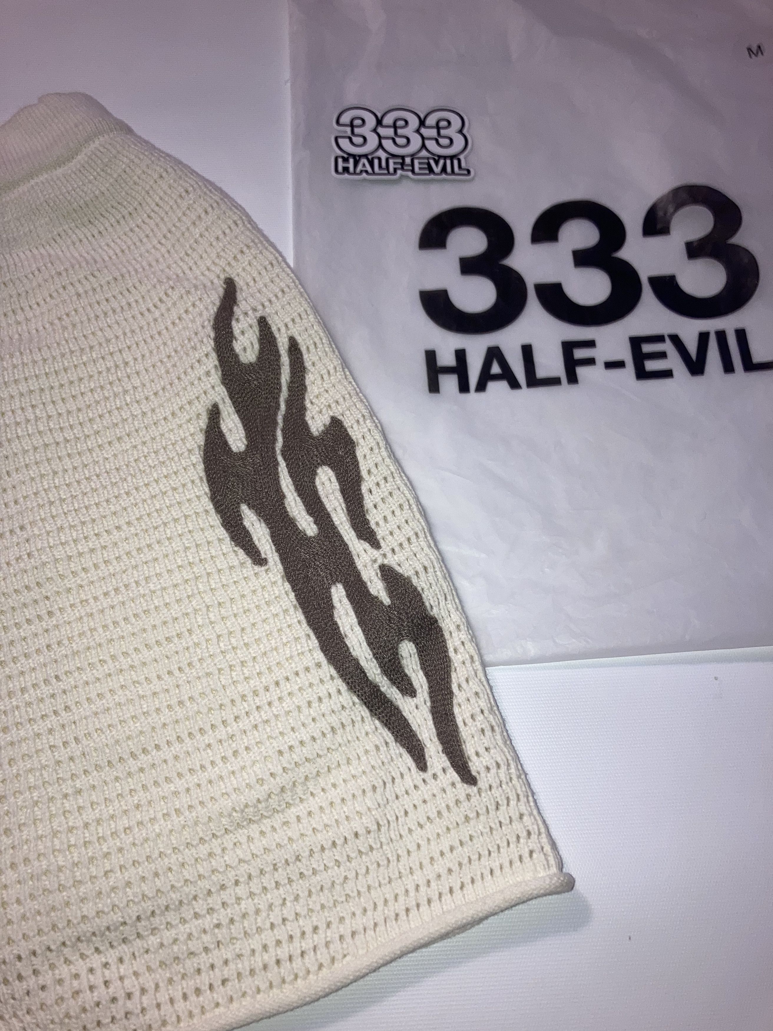 Half Evil Half Evil Twin Flame Knit Shorts - White Size US 32 / EU 48 - 1 Thumbnail