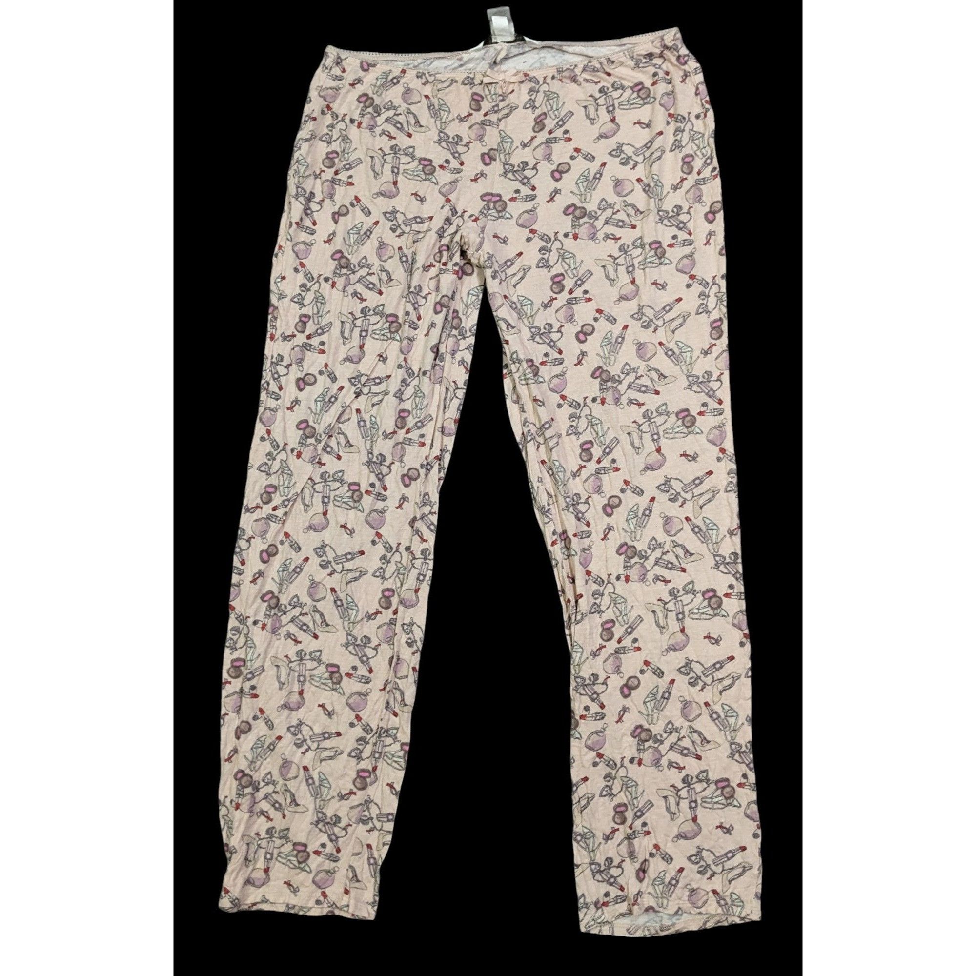 Other Coquette Pale Pink Makeup Print Pajama Lounge Pants by Laure Size 32" / US 10 / IT 46 - 1 Thumbnail