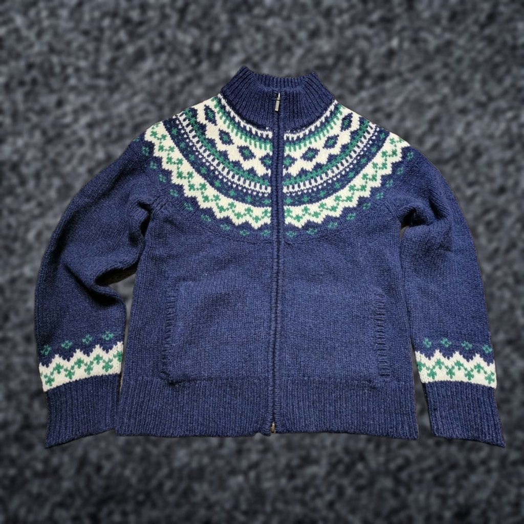 Vintage VINTAGE L.L.Bean Fair Isle Full Zip Cardigan Sweater Womens Medium Blue 100% Lambswool Size M / US 6-8 / IT 42-44 - 1 Thumbnail
