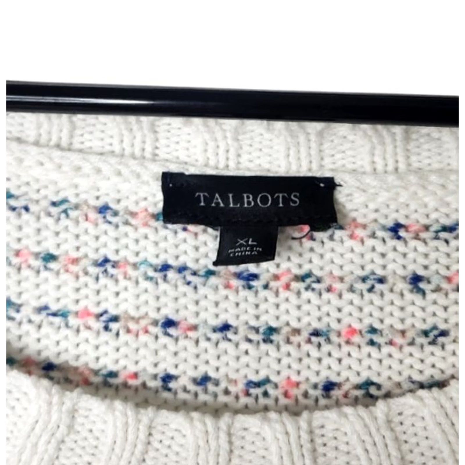 Talbots Talbots Womens XL Sweater Long Sleeve Pullover Cotton White Multi-color Ribbed Size XL / US 12-14 / IT 48-50 - 4 Thumbnail