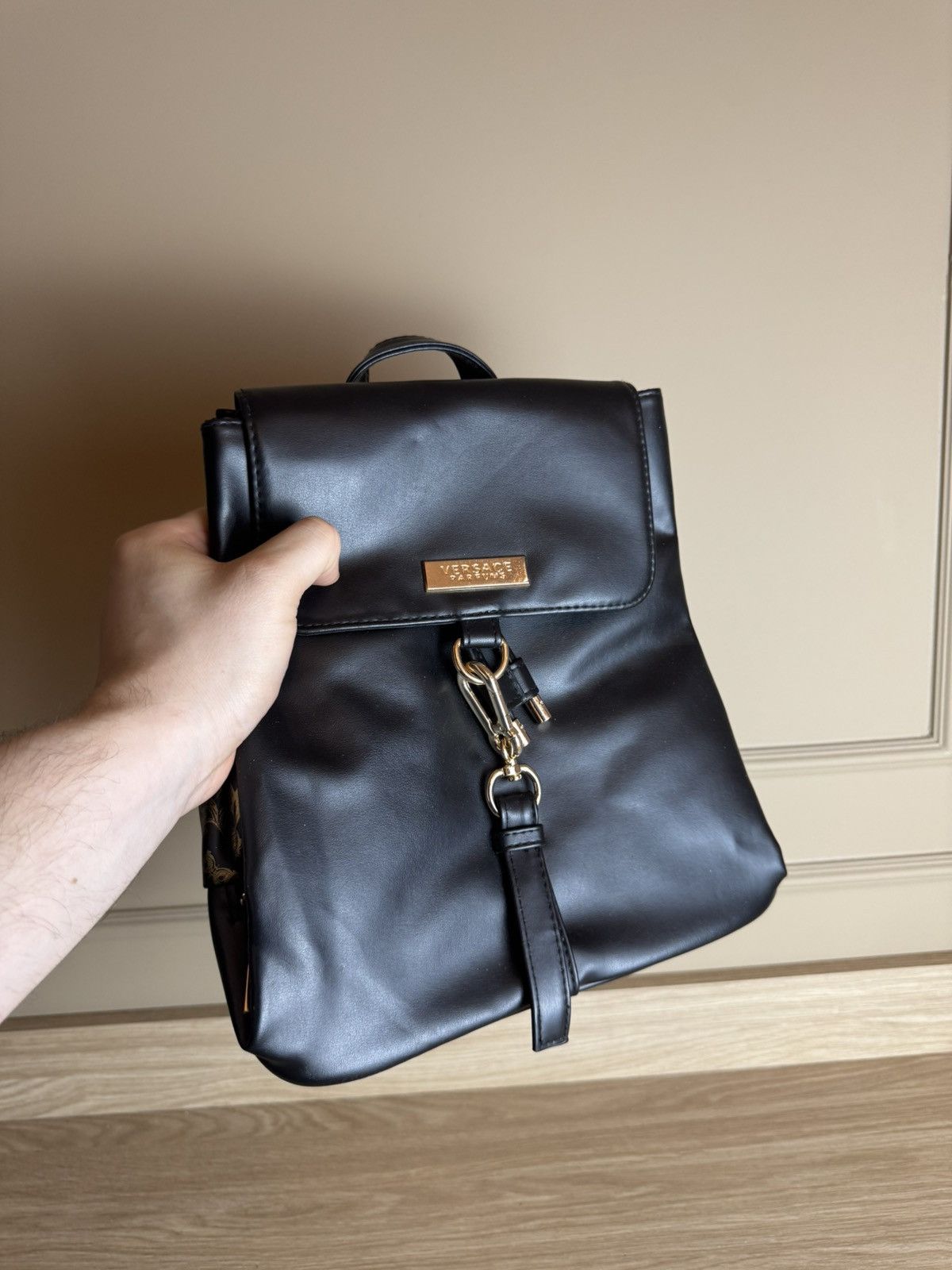 Versace Versace Parfums Black Nylon Leather Backpack O/S Size ONE SIZE - 1 Thumbnail
