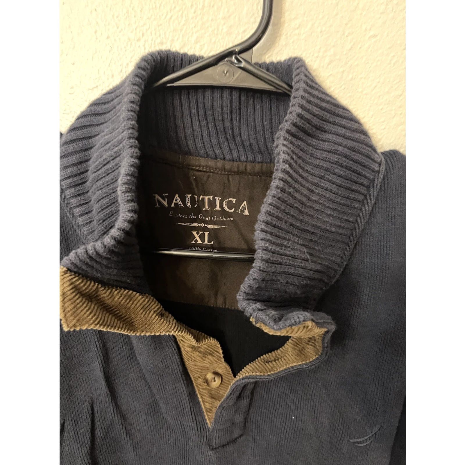 Nautica Nautica Men’s Blue 1/4 Button Long Sleeve 100% Cotton Pullover Sweater XL Size US XL / EU 56 / 4 - 2 Thumbnail