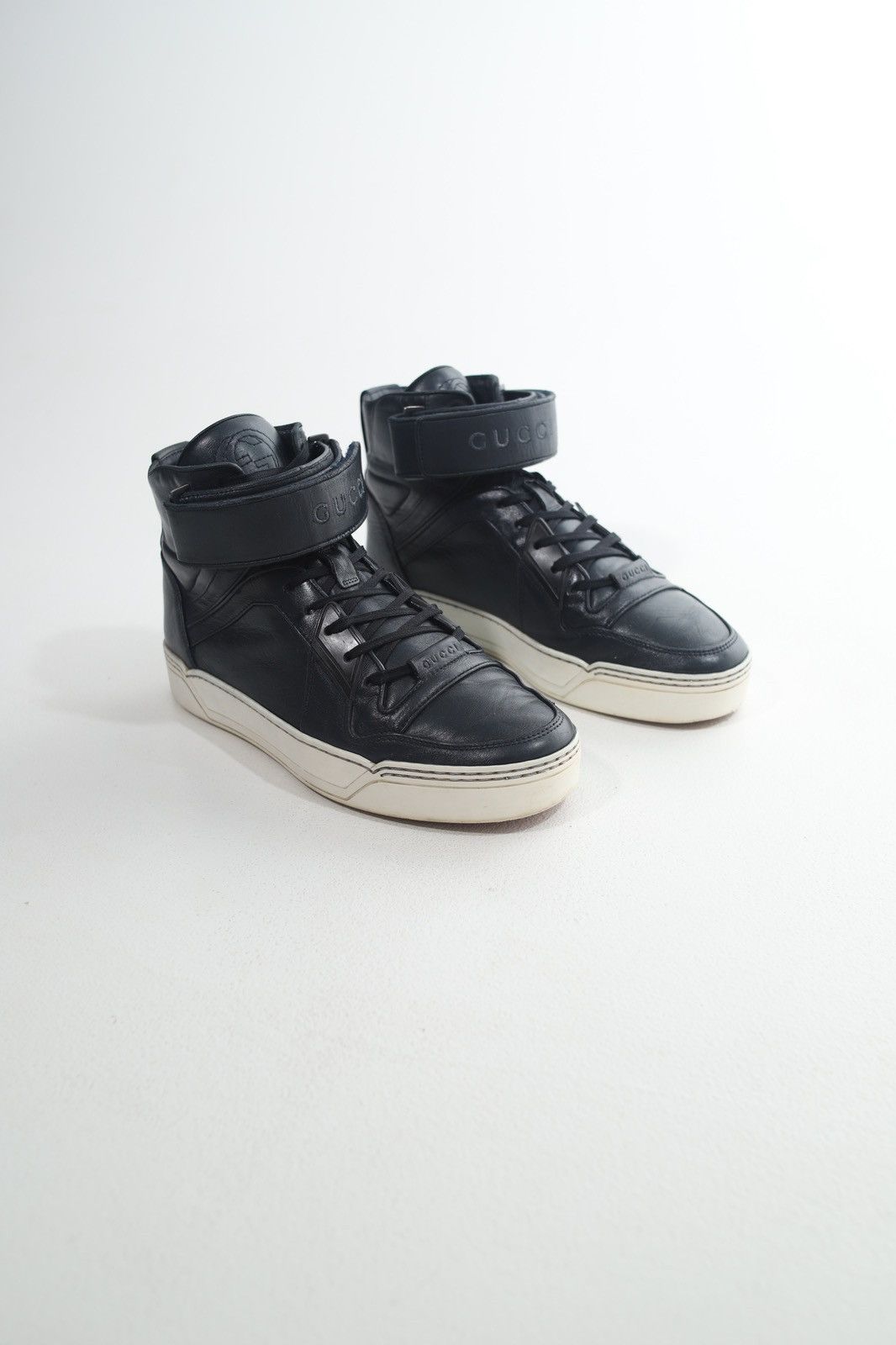 Gucci GUCCI Sneakers Hi Top Leather Shoes GG Logo Navy Men’s Size US 6.5 / EU 39-40 - 2 Thumbnail