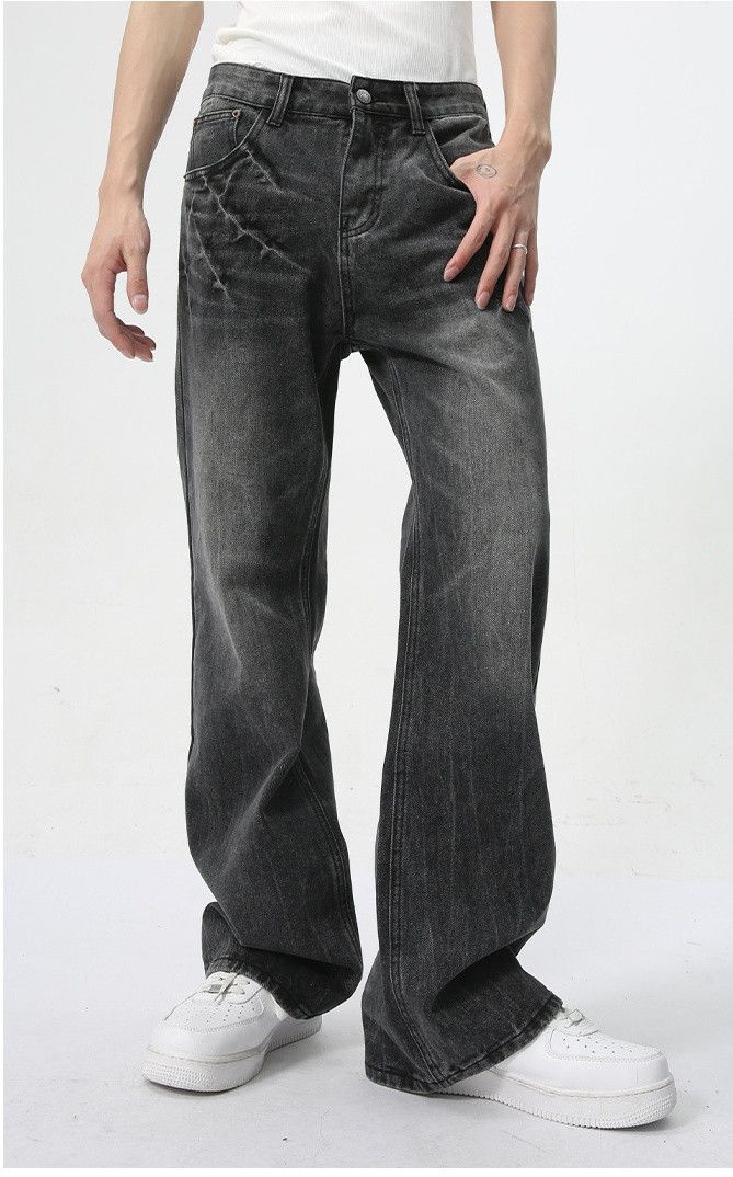 Japanese Brand × Vintage Black washed lightning cracked bootcut jeans Size US 32 / EU 48 - 3 Thumbnail