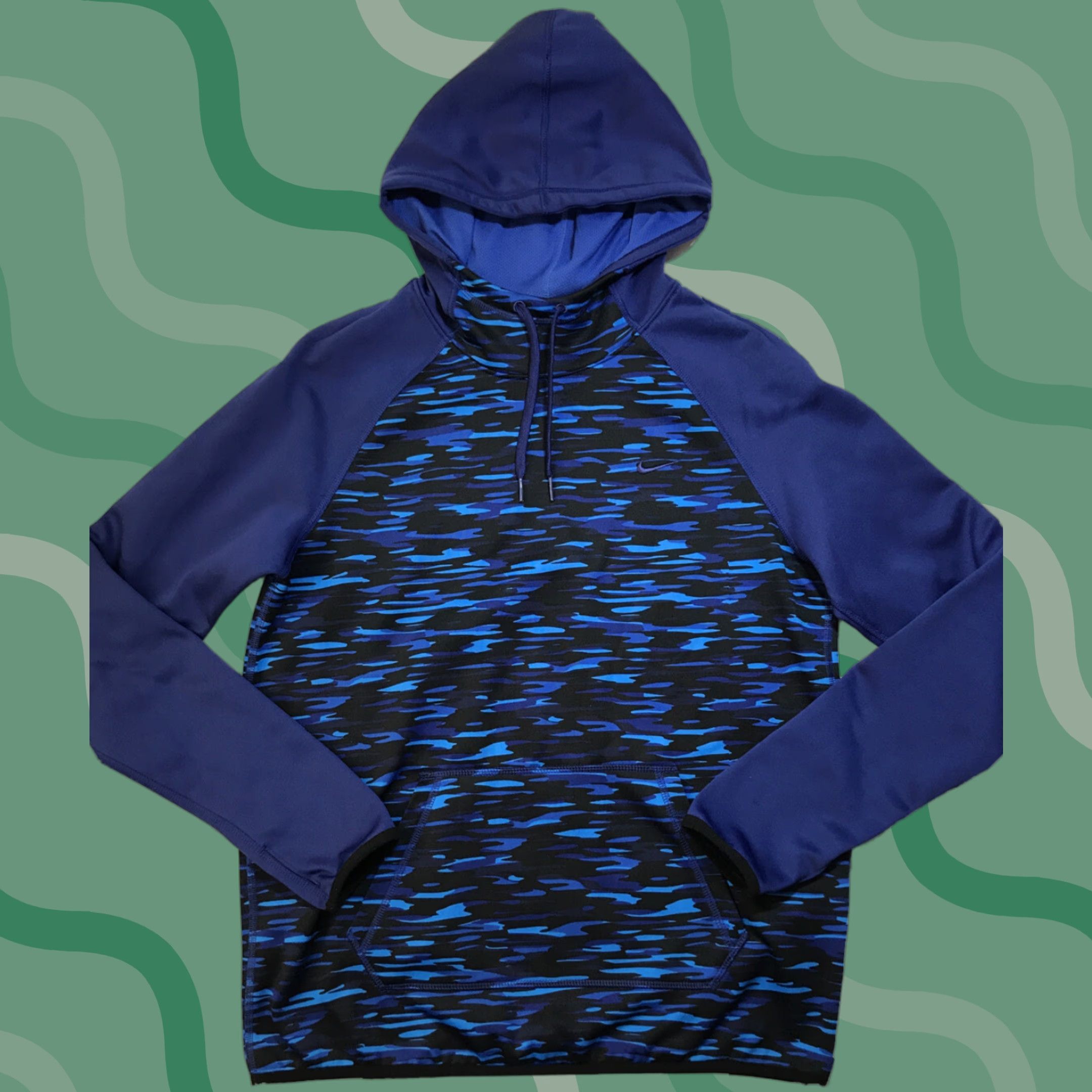 Nike Nike Womens Hoodie Sweatshirt Fleece Therma Fit Running M Blue Camo High Neck Size M / US 6-8 / IT 42-44 - 1 Thumbnail