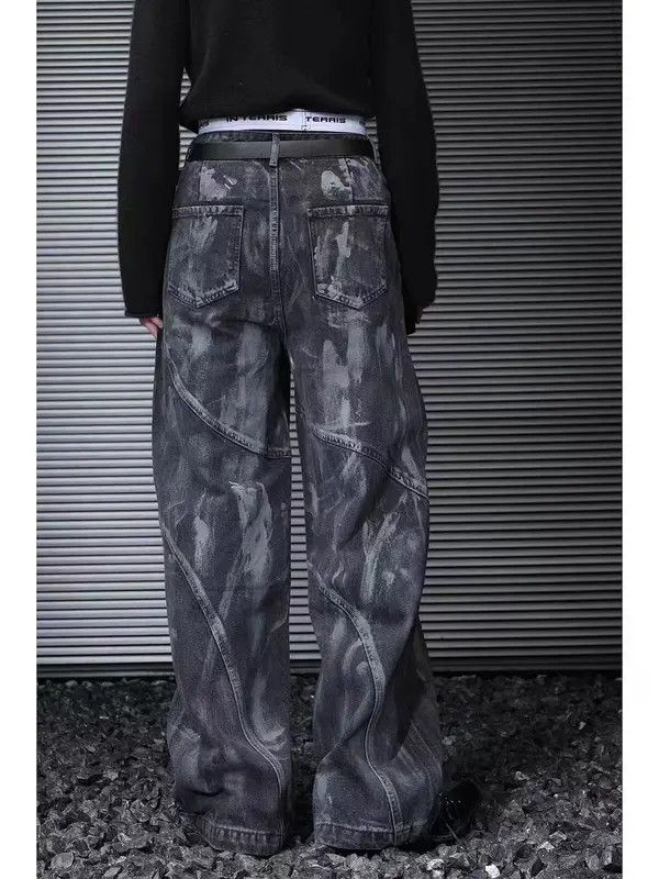 Japanese Brand VIBE Painted heavy-duty deconstructed washed baggy jeans Size US 34 / EU 50 - 1 Thumbnail