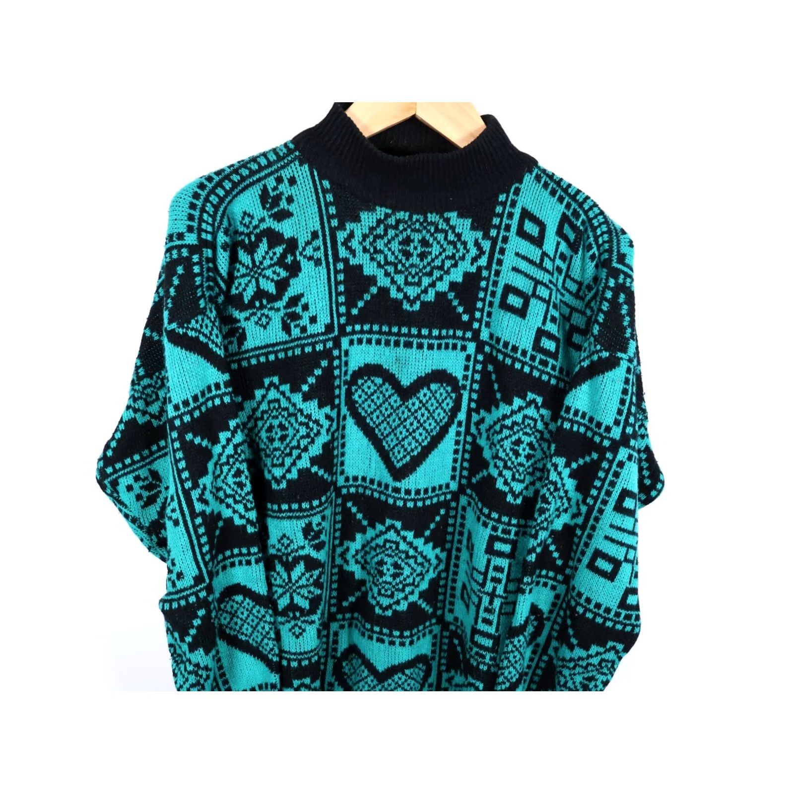 Vintage VINTAGE Stefano Sweater Women's Large Green Heart Geometric Pattern Boxy VTG Size L / US 10 / IT 46 - 4 Thumbnail
