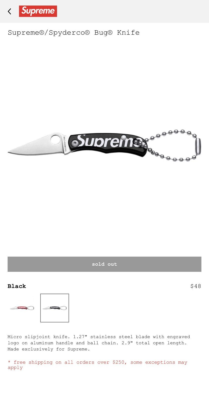 Supreme Supreme x Spyderco bug knife (Black) Size ONE SIZE - 1 Thumbnail