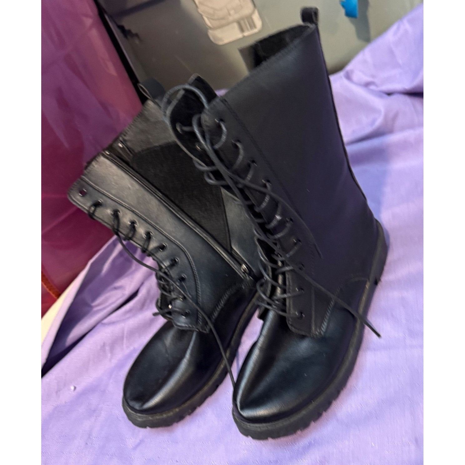 Other Black Combat Boots Lace-Up Side Zip Women’s Size 10 (EU 42) Size US 10 / IT 40 - 5 Thumbnail