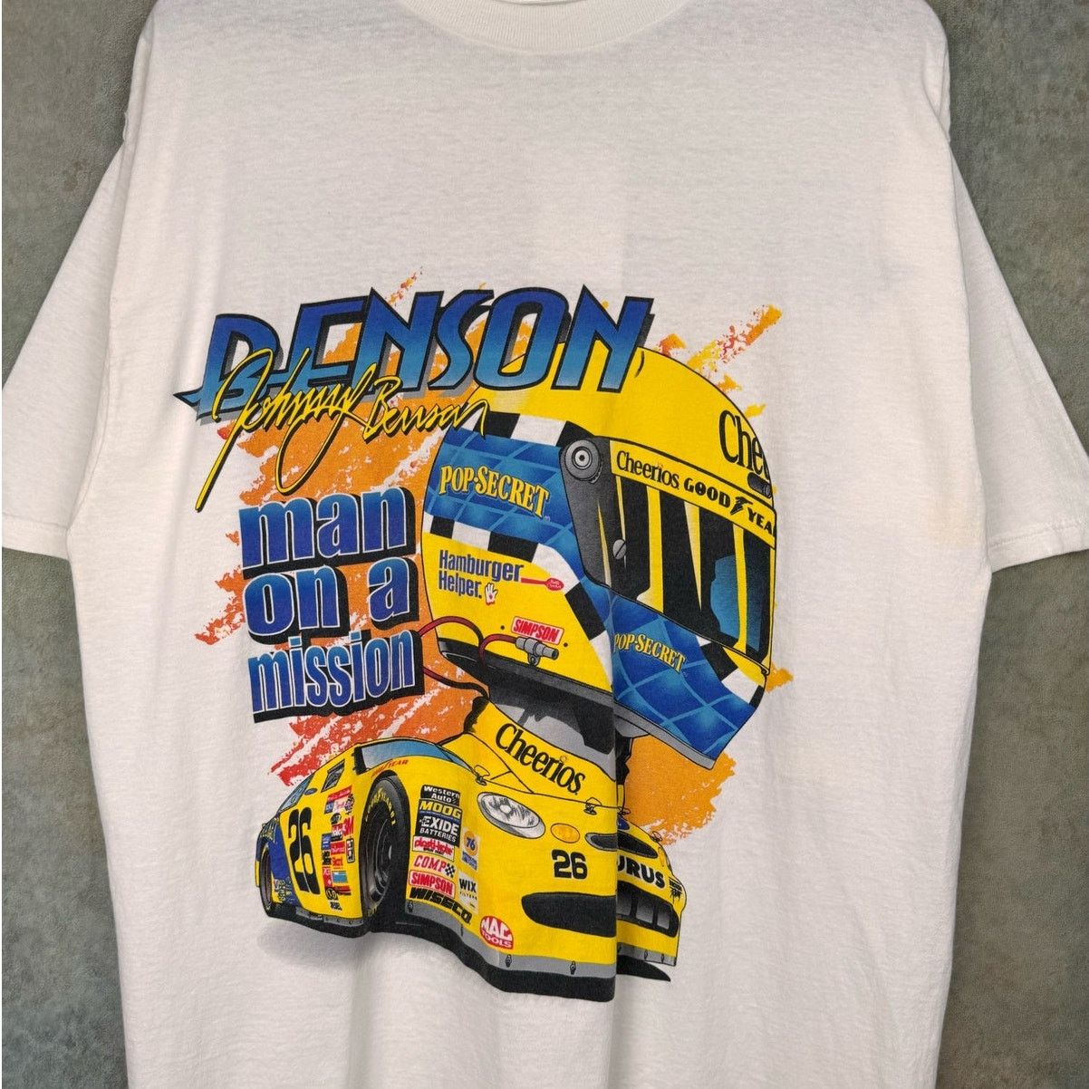 NASCAR × Vintage VTG 90s Nascar Big Print T Shirt Sz XL White Cheerios #26 Size US XL / EU 56 / 4 - 7 Thumbnail