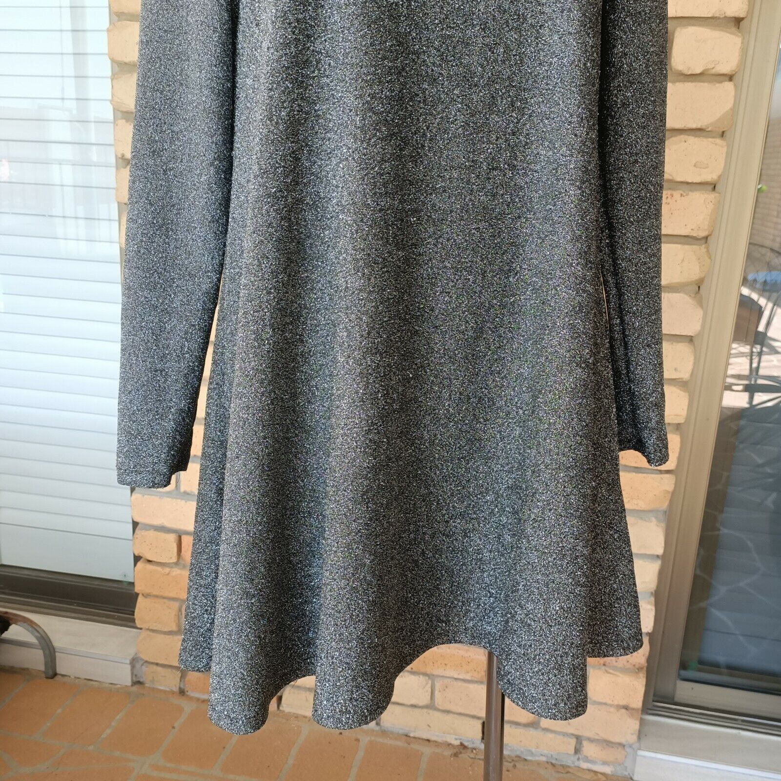 Designer Glamorous Dress Grey Silver Mini Fit & Flare Lurex Size M / US 6-8 / IT 42-44 - 4 Thumbnail