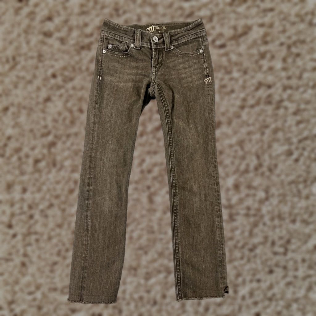 Miss Me Miss Me Jeans Distressed Brown Denim Jean 14 Girls Straight Leg Embroidered 5-Pocket Design Size 36" / US 14 / IT 50 - 1 Thumbnail