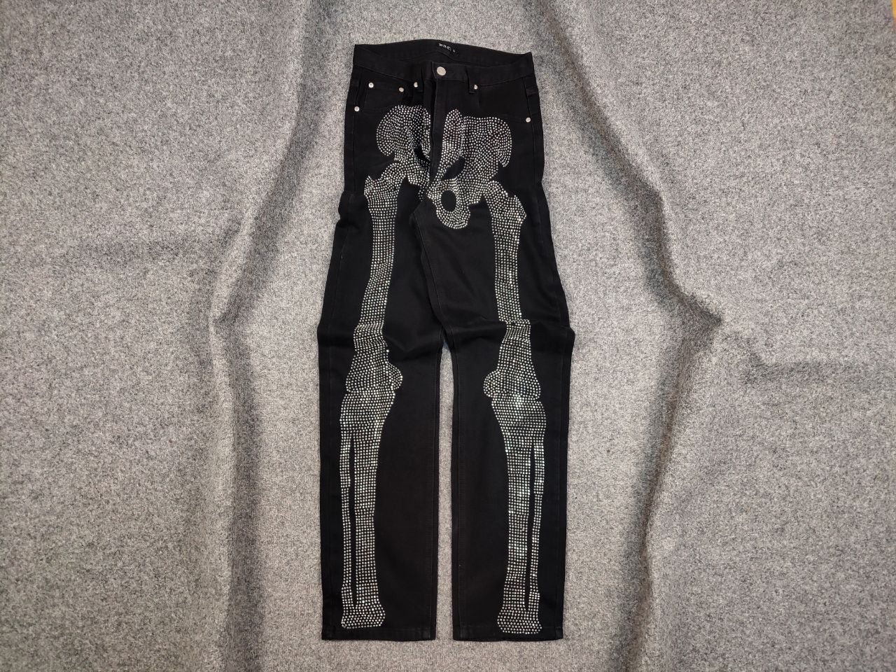 Japanese Brand Vintage Japanese Skeleton diamond Logo Black Denim Jeans Size US 30 / EU 46 - 1 Thumbnail