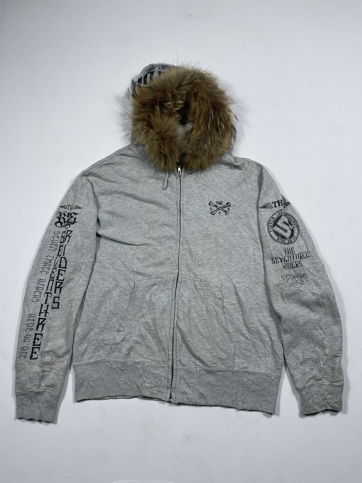 image of Beauty Beast x Vintage Seven Threer Riders Ride Or Die Fur Ziphoodie Ifsixlgb Style in Grey (Size M