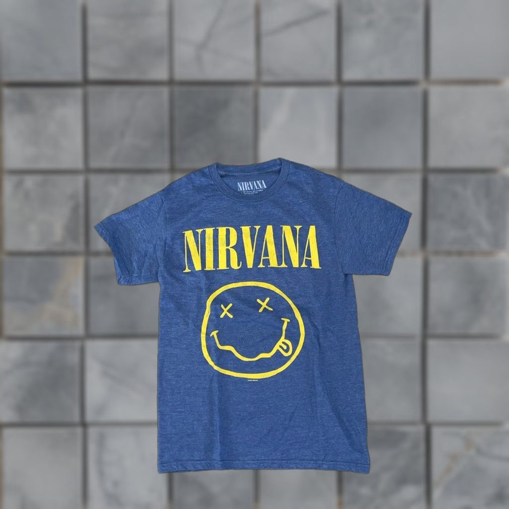 Vintage NIRVANA T-Shirt Mens Crew Neck Short Sleeve Logo Smiley Face Blue Yellow 90s Grunge Music Band Size M Size US M / EU 48-50 / 2 - 1 Thumbnail