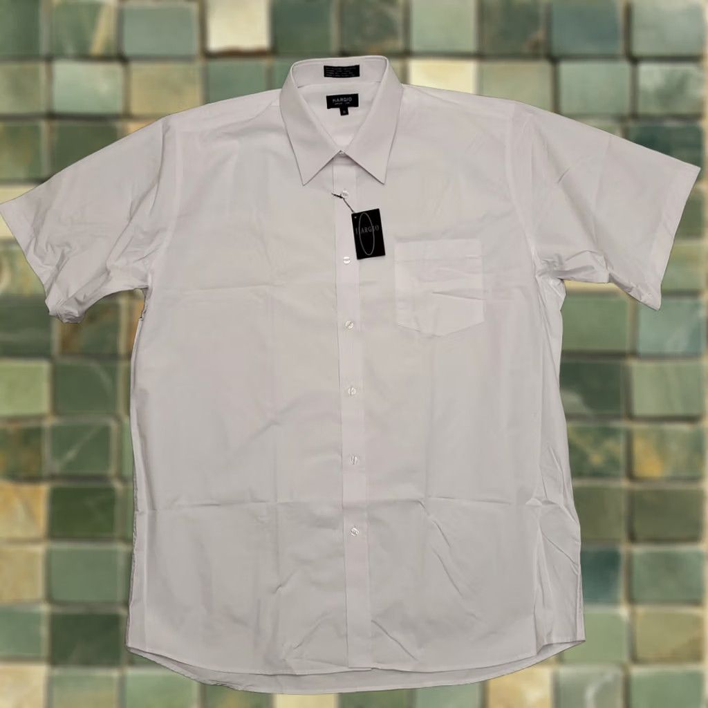 Vintage Hargio Dress Shirt Mens 18 White Polyester Blend Short Sleeve Classic NWT Shirt Mens 18 White Polyester Blend Short Sleeve Button-Up Classic NWT Size 48R - 1 Thumbnail