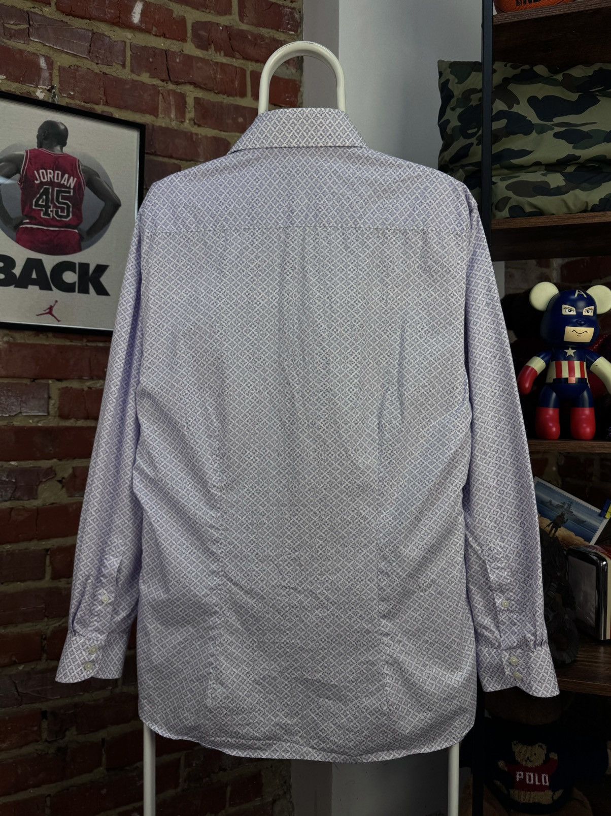 Designer × Ted Baker TED BAKER Endurance Printed Geometric White/Purple Shirt Size US XL / EU 56 / 4 - 8 Thumbnail