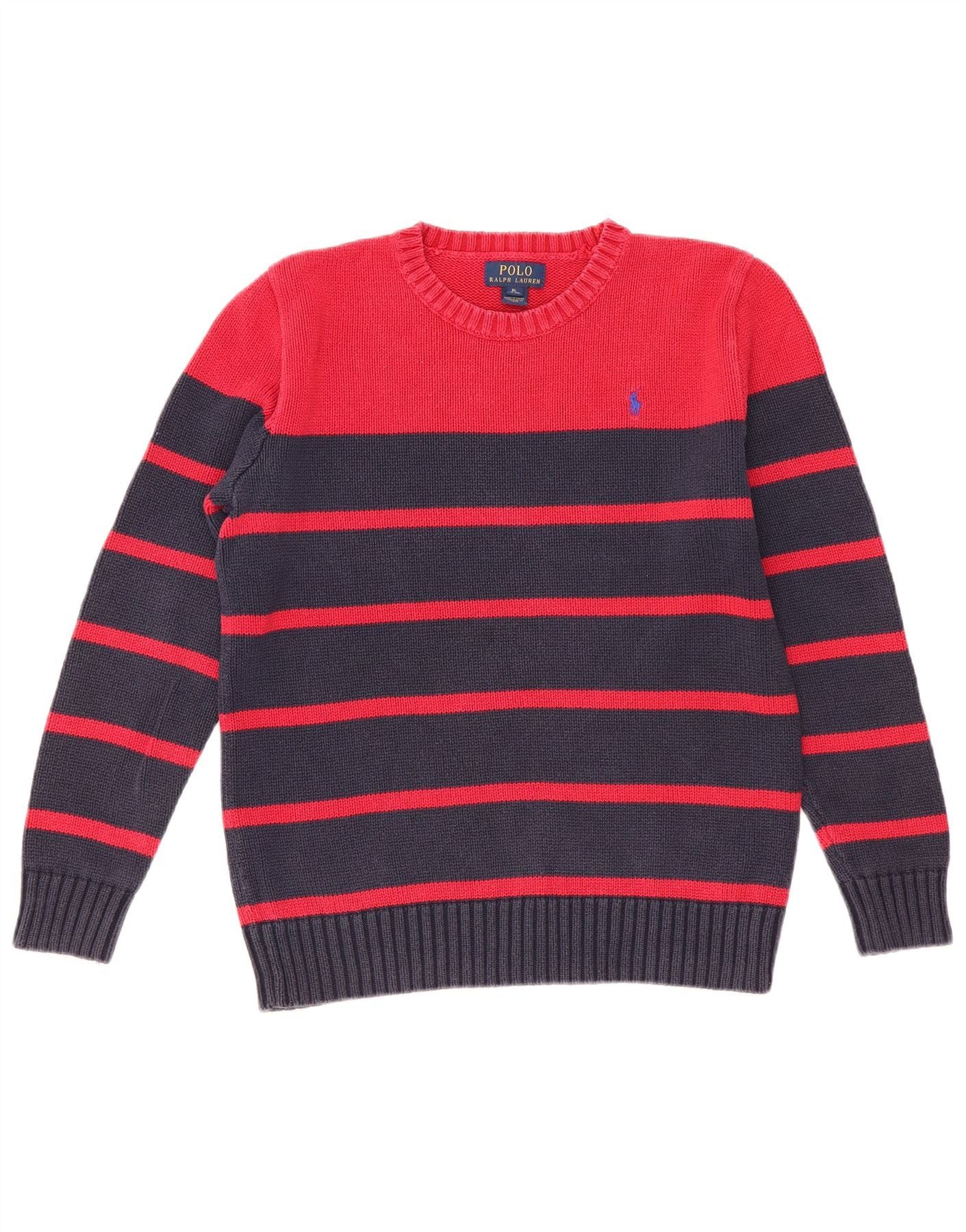 Polo Ralph Lauren Boys Crew Neck Jumper Sweater 15-16 Years XL Red Striped Size XL / US 12-14 / IT 48-50 - 1 Thumbnail