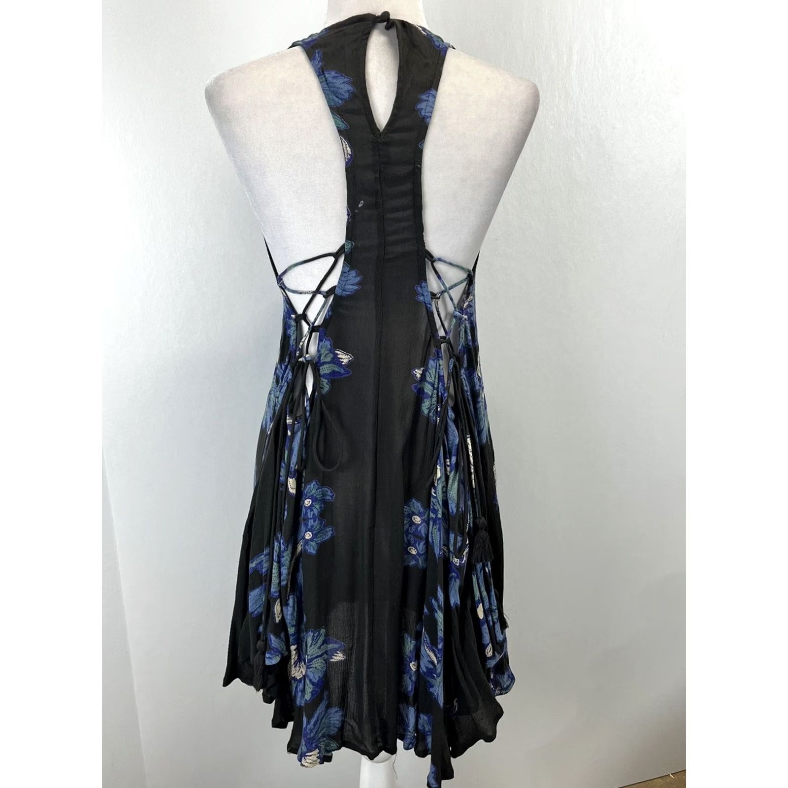 Free People Free People Dress Womens S Sleeveless Boho Festival Floral Side Ties Black Short Midi? (Original: Mini) Size S / US 4 / IT 40 - 3 Thumbnail