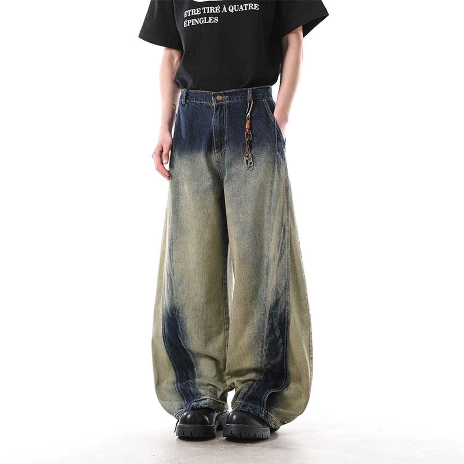 Vintage Two-Tone Wide Leg Denim Jeans, Baggy Fit Jeans Size US 32 / EU 48 - 2 Thumbnail