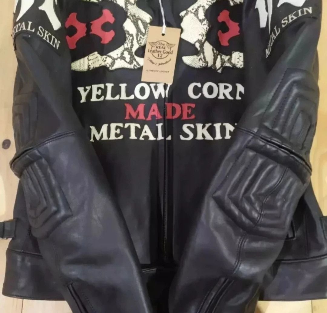 Genuine Leather YELLOW CORN MOTOR SPORTS MADE METAL SKIN LEATHER JACKET Size US M / EU 48-50 / 2 - 5 Thumbnail