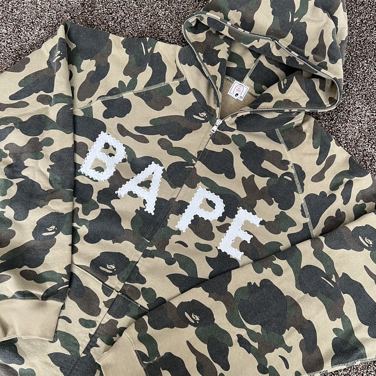 Image of Bape Swarovski 1St Camo Full Zip Hoodie (2005) in Yellow, Men's (Size XL)