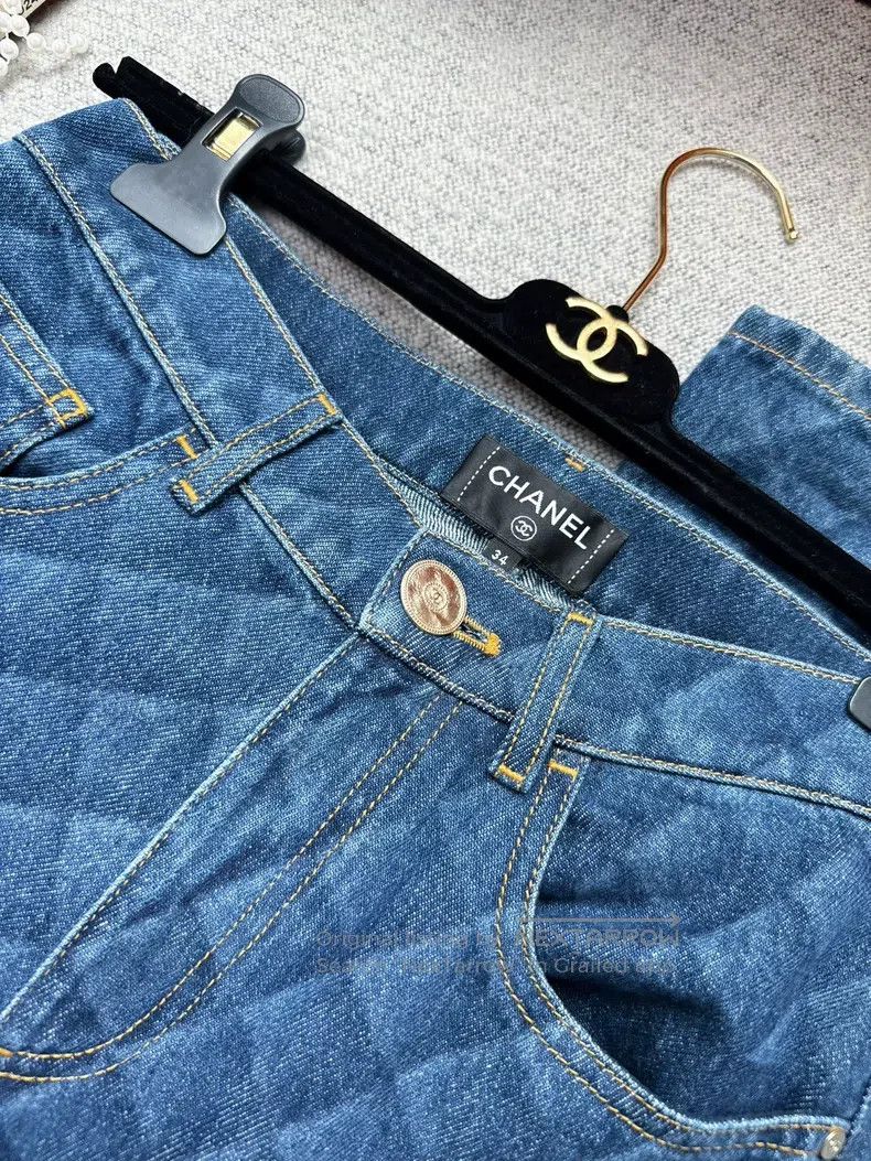Chanel Chanel 22b blue diamond check straight jeans Size 42" / US 20 - 4 Thumbnail