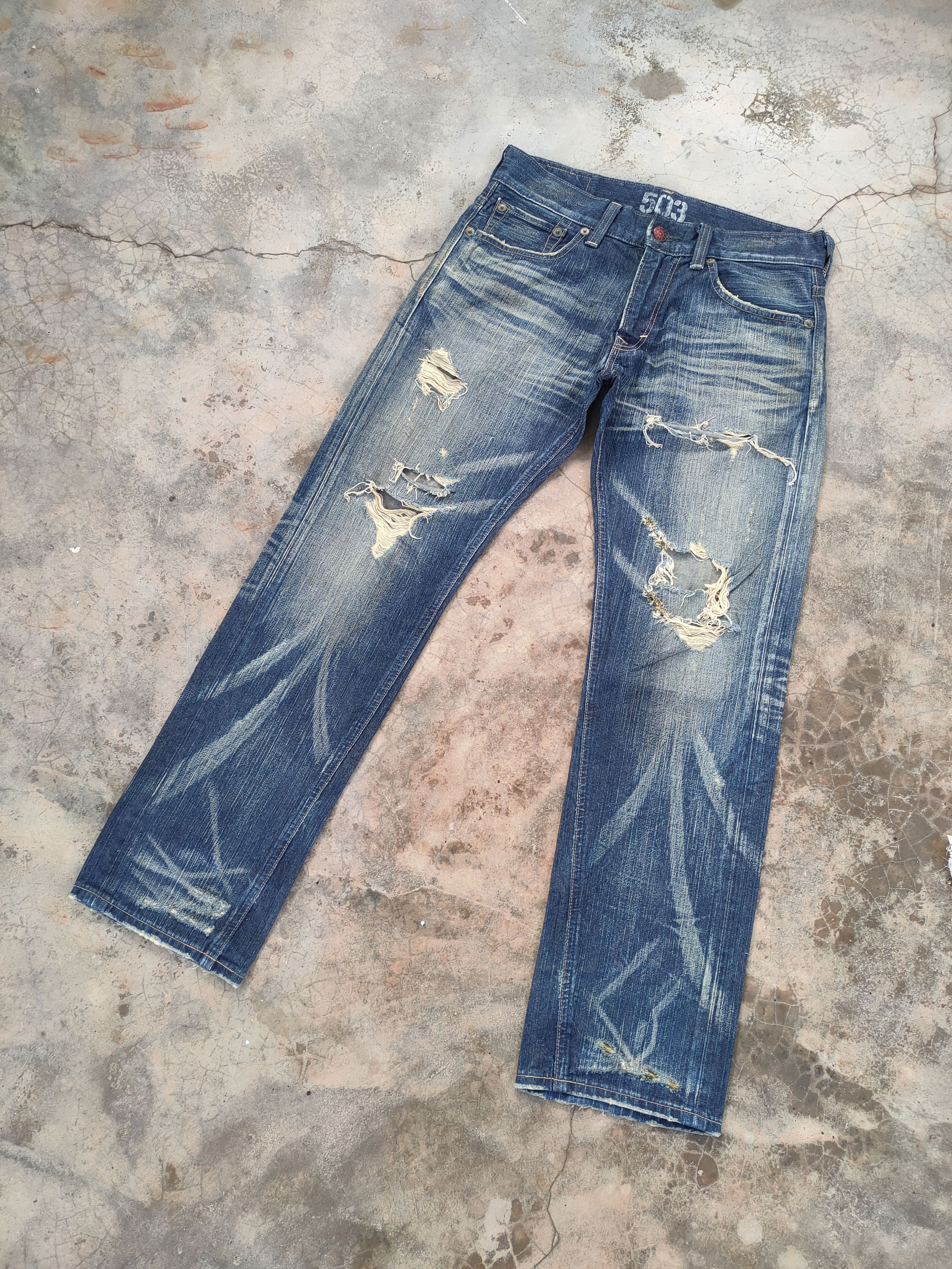 Edwin # EDWIN VINTAGE RIPPED FADED DENIM PANTS Size US 34 / EU 50 - 2 Thumbnail