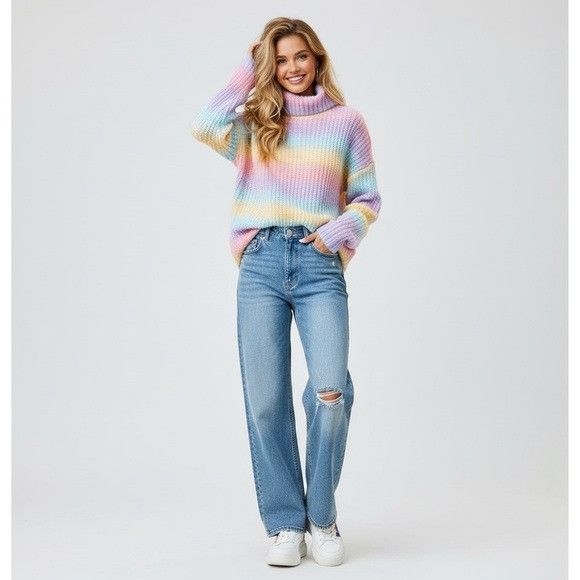 Other Adyson Parker Unicorn Rainbow Knit Cowl Neck Sweater​​​​ Size L / US 10 / IT 46 - 1 Thumbnail