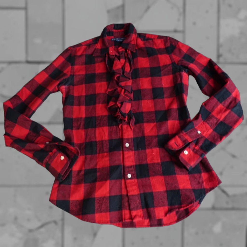 Ralph Lauren Ralph Lauren Womens Shirt 4 Buffalo Plaid Black Red Ruffle Front Flannel Size S / US 4 / IT 40 - 1 Thumbnail