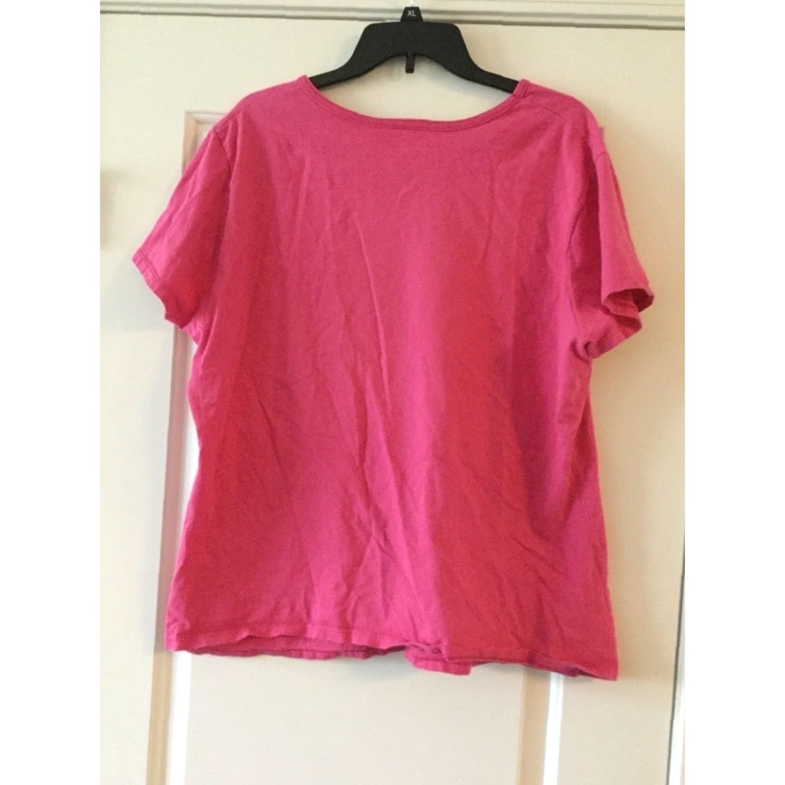 Hanes VINTAGE Hanes Just My Size Women's Short Sleeve V-Neck T-Shirt Plus Size 18W Pink Casual Size 40" / US 18 - 3 Thumbnail