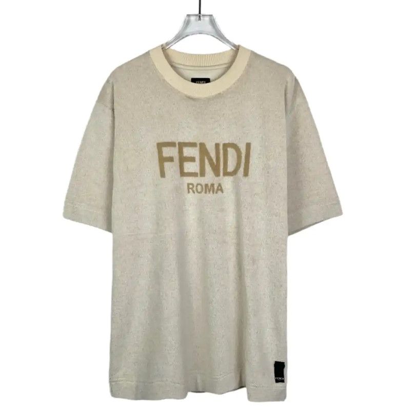 Fendi Fendi Beige Cotton Letter Print Short Sleeve T-Shirt 0089 Size US M / EU 48-50 / 2 - 1 Thumbnail