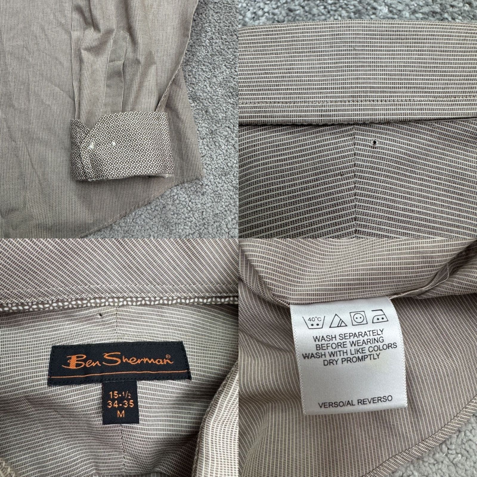Ben Sherman VINTAGE Ben Sherman Dress Shirt Mens 15.5 Brown Pinstriped Cotton Casual Workwear Classic Size 40R - 8 Thumbnail