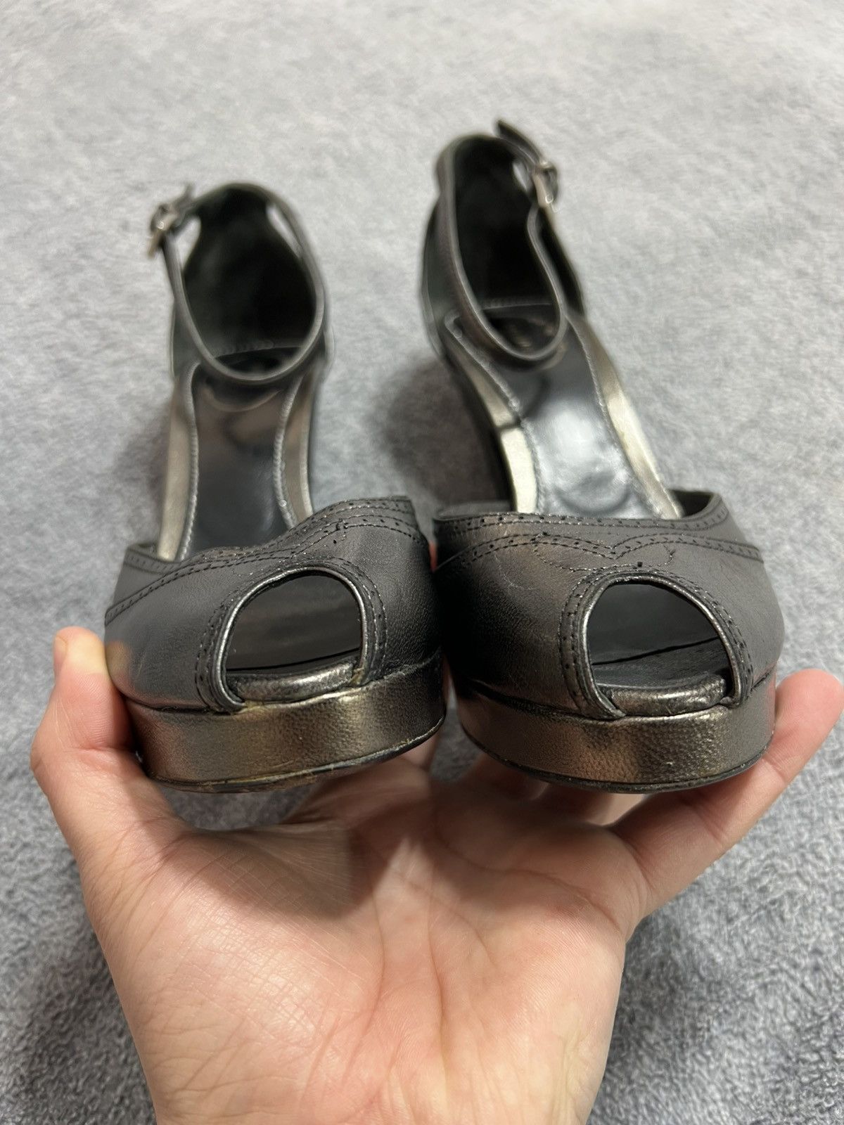 Prada Prada Metallic Leather Peep Toe Platform Heels Ankle Strap Size US 6 / IT 36 - 8 Thumbnail