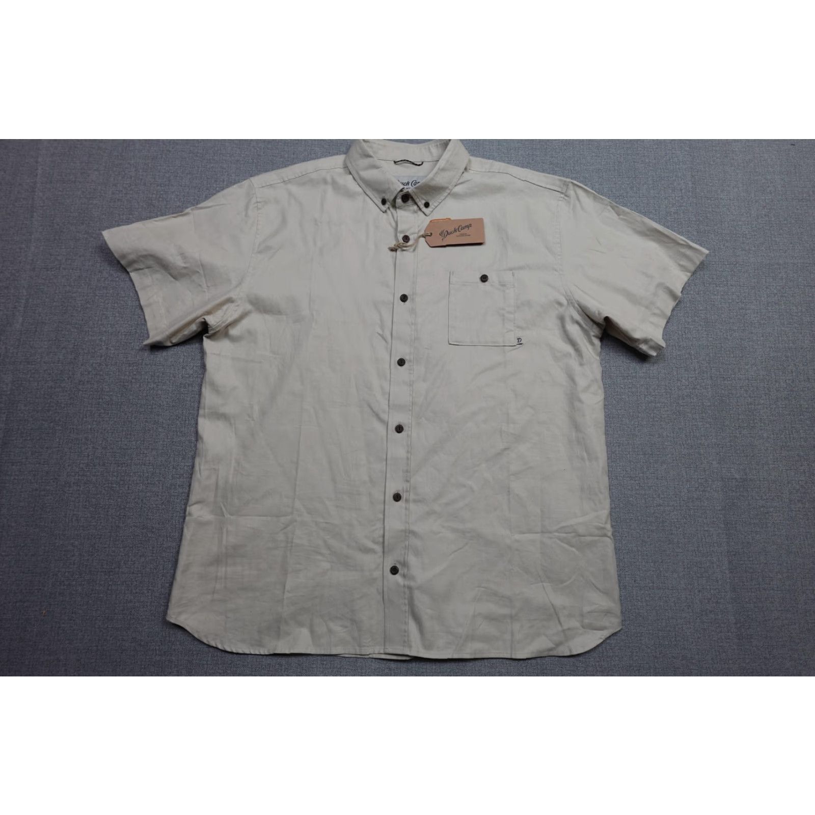 Vintage Duck Camp Shirt Mens 2XL Beige Short Sleeve Button Down Herringbone Casual NWT Size US XXL / EU 58 / 5 - 3 Thumbnail