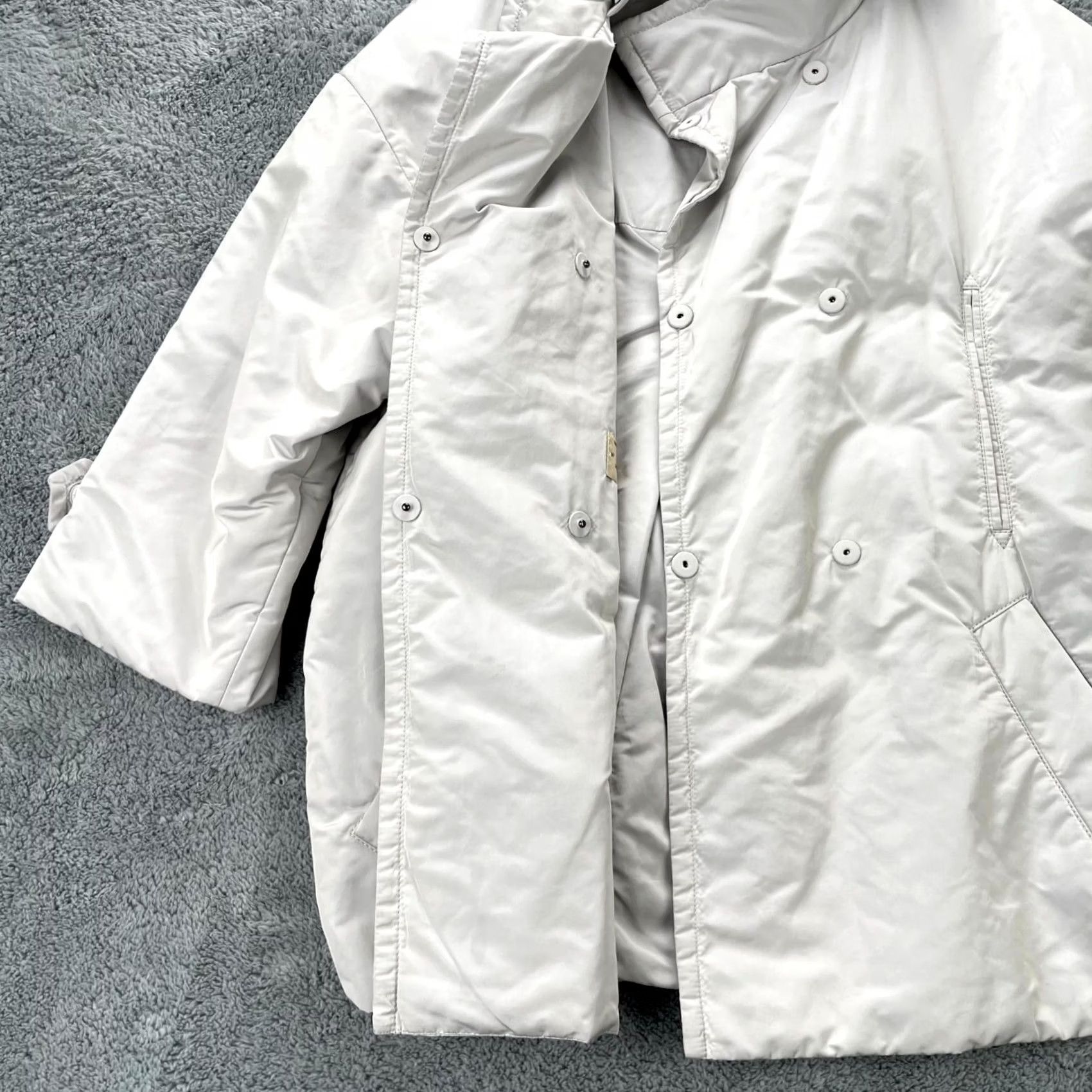 Brunello Cucinelli Brunello Cucinelli Jacket Womens XL White Silk Blend Hooded Removable Hood Parka Short Sleeve Long Sleeve Snap Closure Satin Lining Silk Size XL / US 12-14 / IT 48-50 - 4 Thumbnail