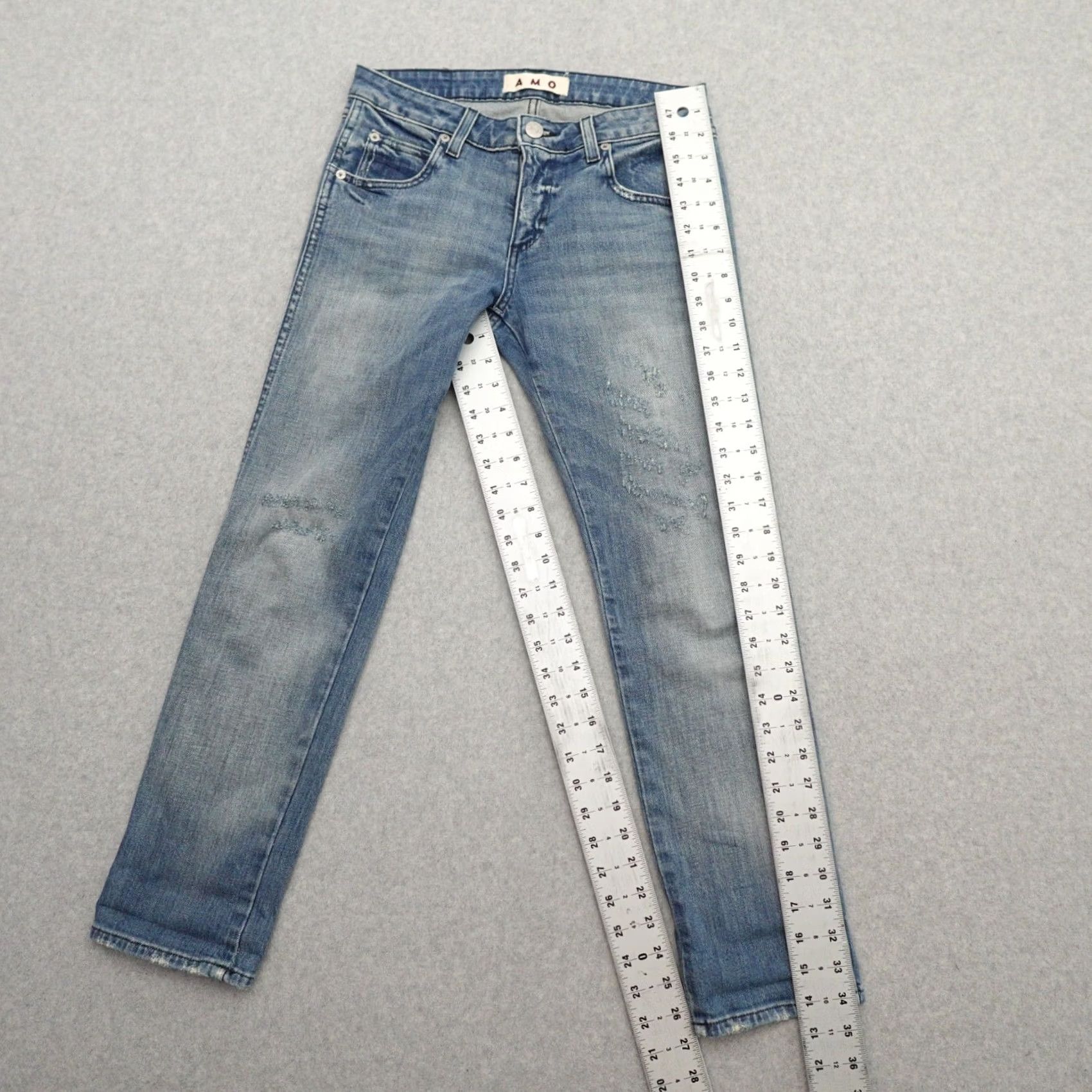 AMO AMO Jeans 27 (27X27) Kate Daydream Distressed Medium Wash Made in USA Women Skinny Jeans Size 32" / US 10 / IT 46 - 3 Thumbnail