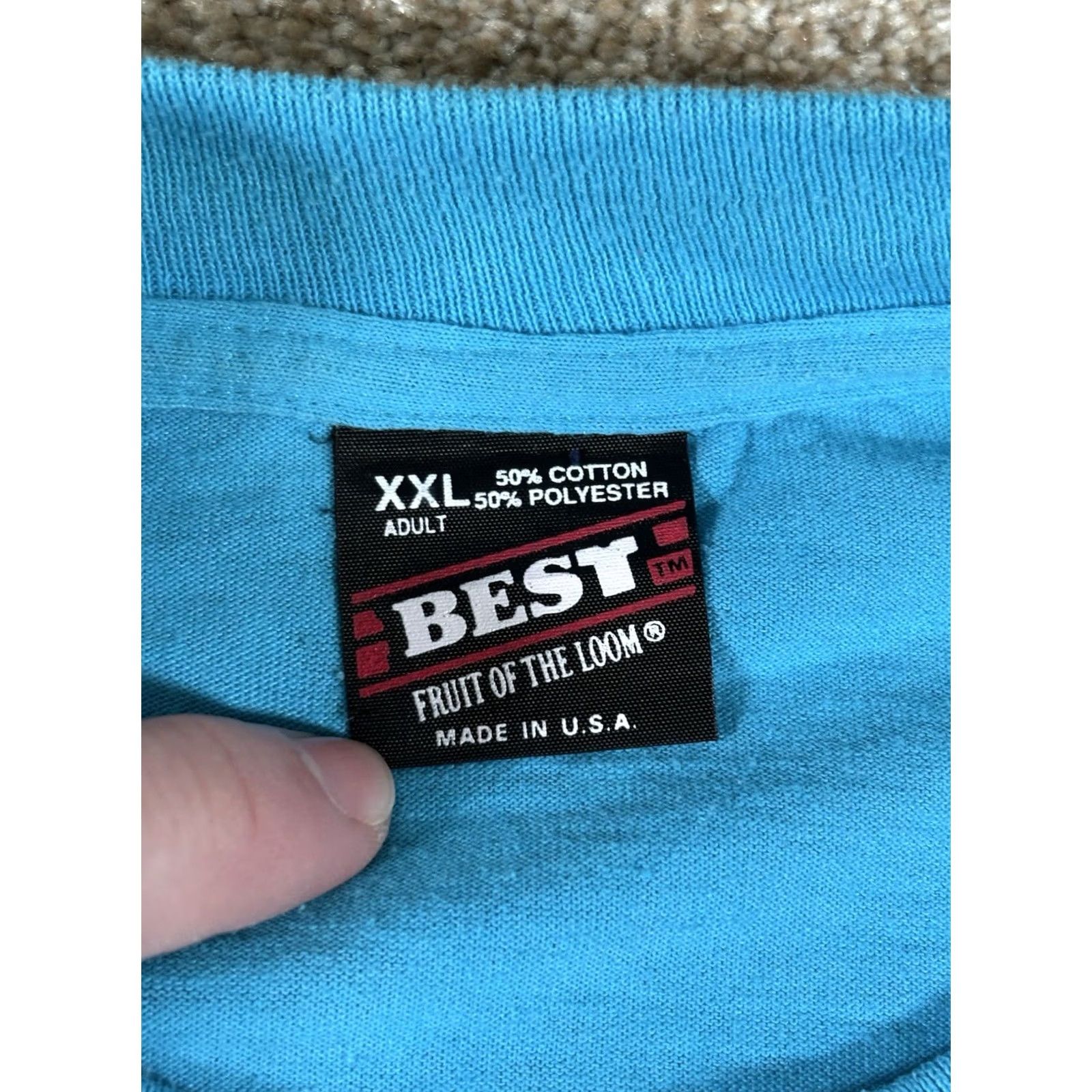 Fruit Of The Loom VINTAGE Fort Dearborn Basset Hound Club Dog Graphic T-Shirt Blue USA Made XXL Unisex Adults Short Sleeve Crew Neck Cotton Blend USA Dog Mens Womens Size US XXL / EU 58 / 5 - 3 Thumbnail