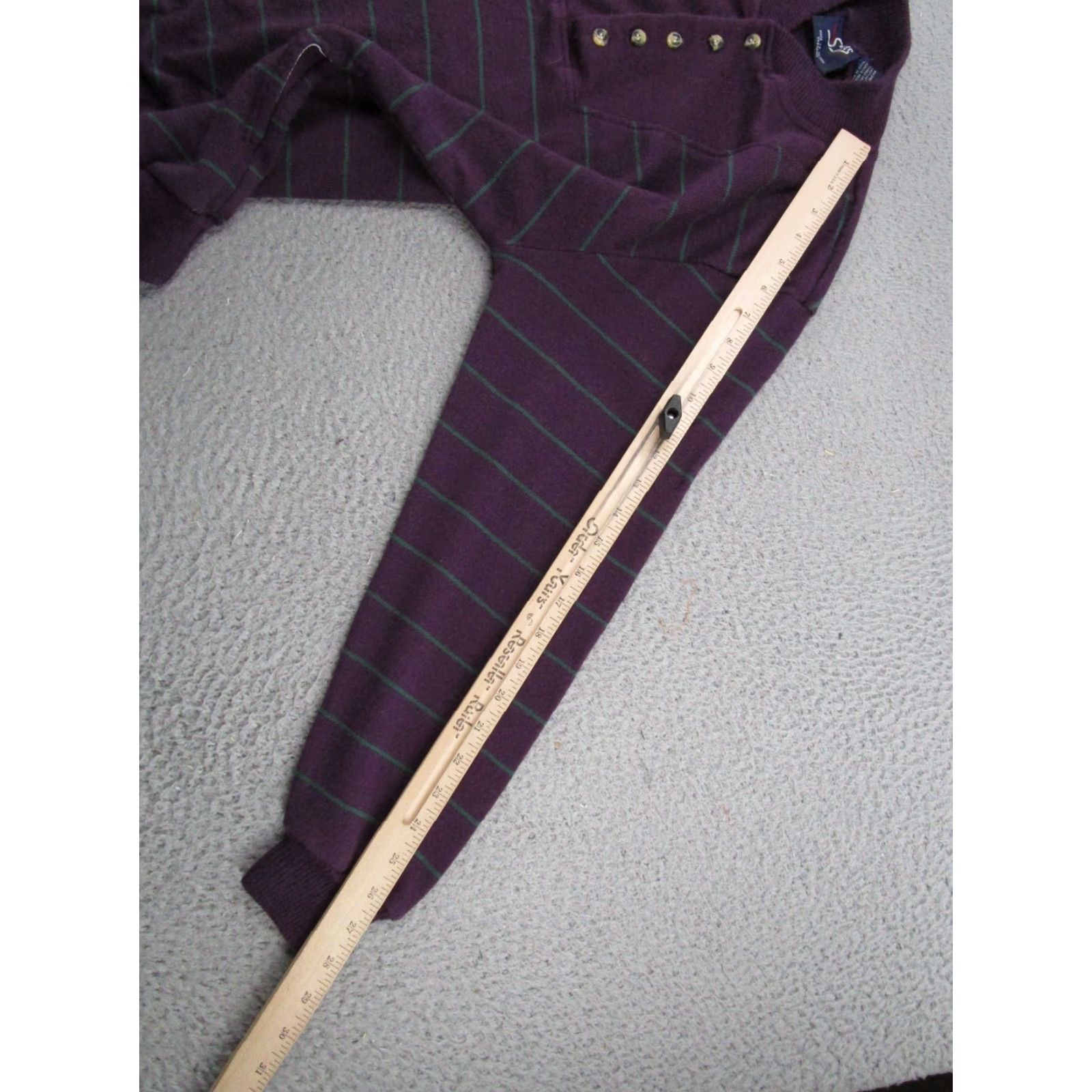 Vintage Stats Sweater Mens Purple Striped Knit 1/4 Button Mock Neck Pullover L 90s VTG Casual Size US L / EU 52-54 / 3 - 7 Thumbnail