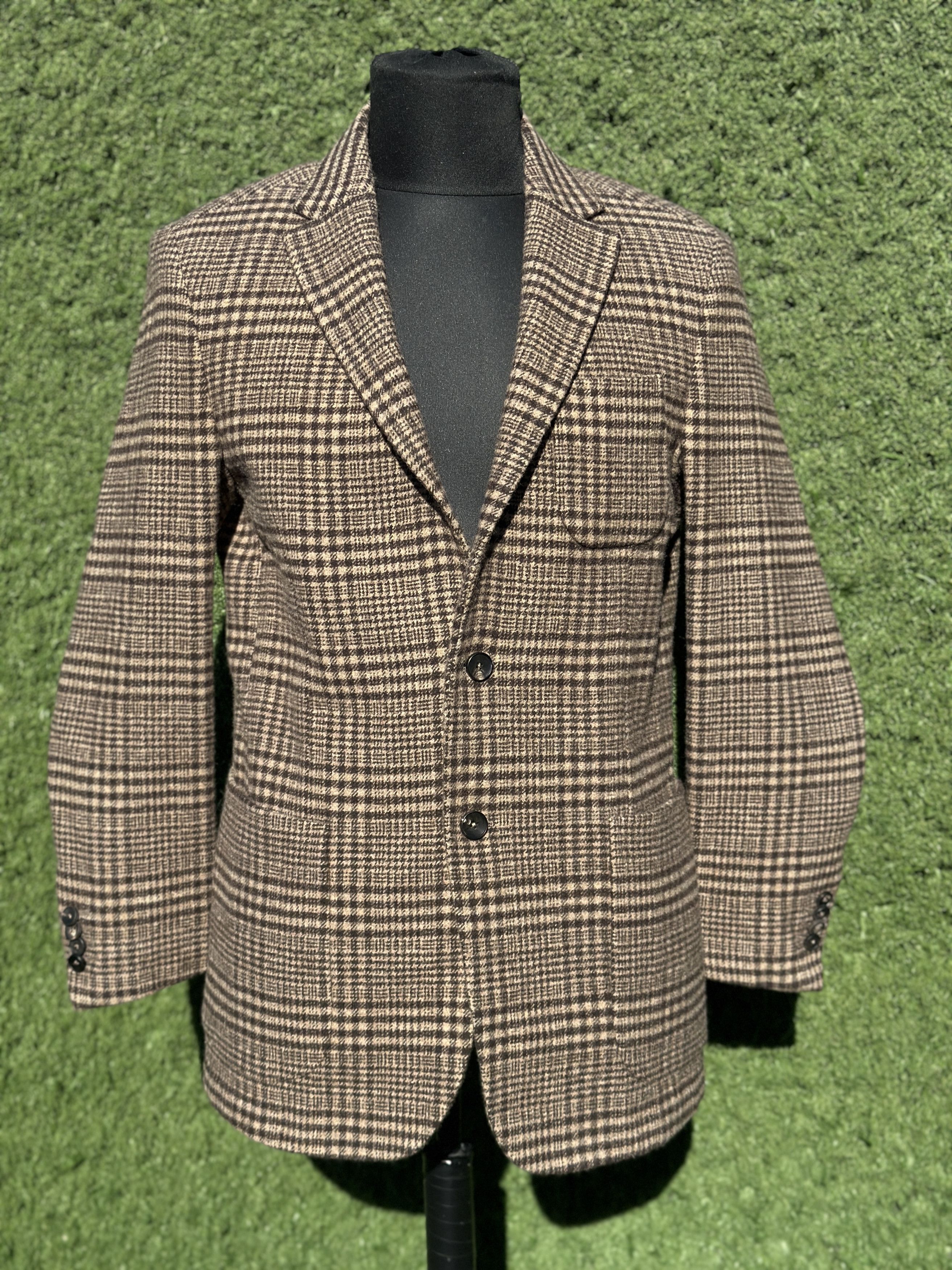 Luxury ZEGNA Brown Wool Blend Check Jacket 52R Drop 8 Blazer