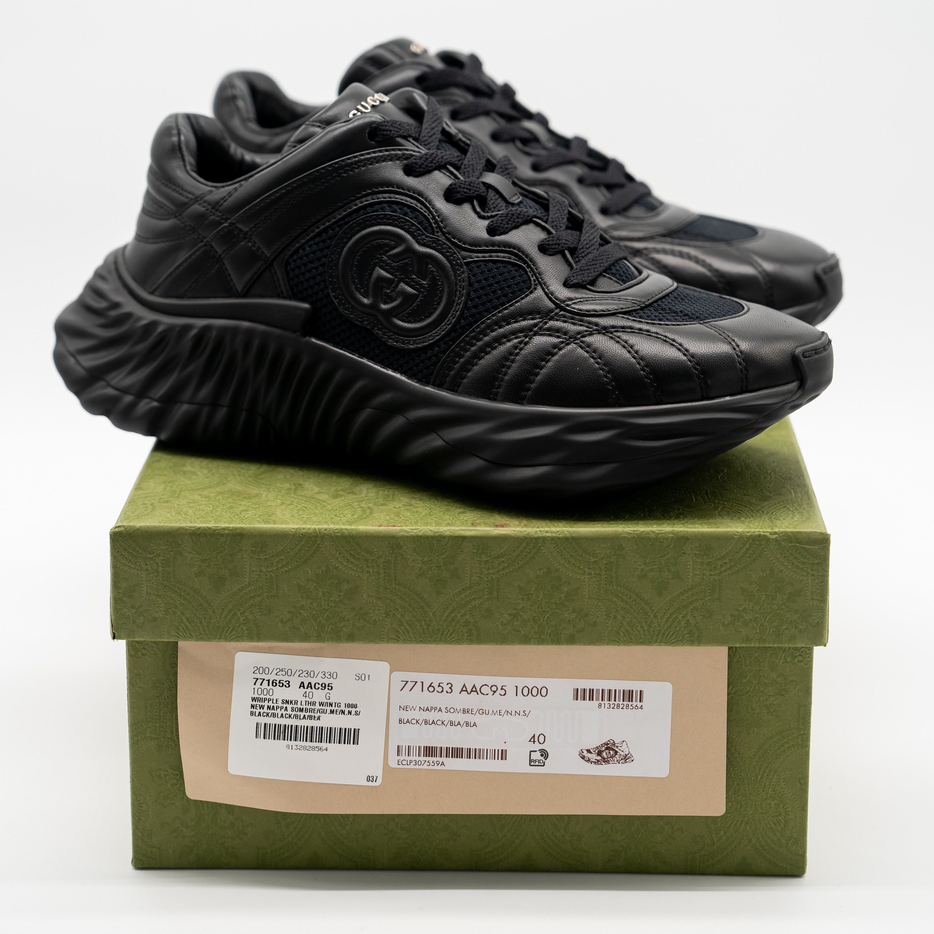 Gucci 40G 10 US Gucci Ripple Sneakers Triple Black Leather GG Size US 10 / IT 40 - 11 Thumbnail