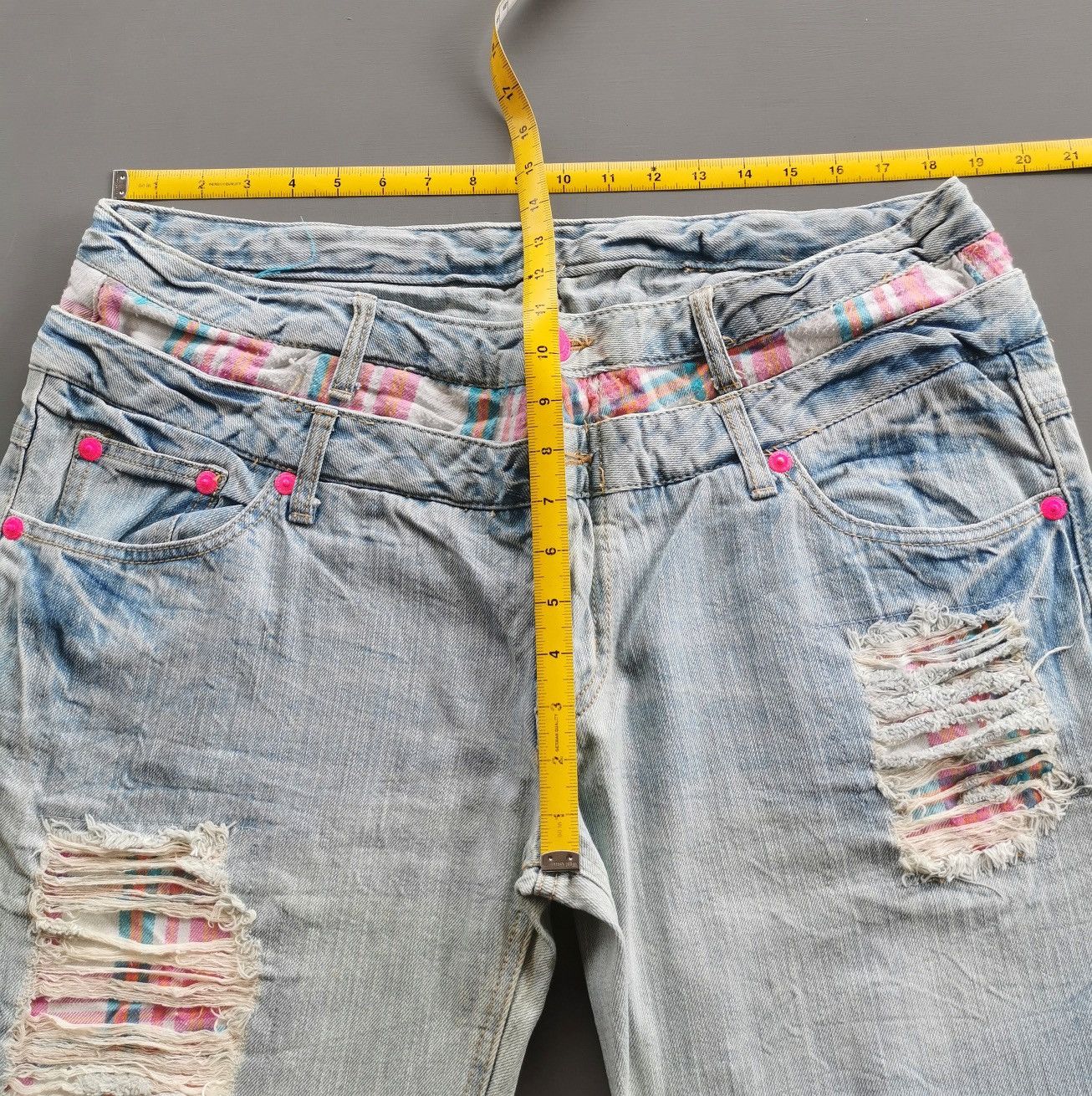 If Six Was Nine Unbrand Double Waist Patchwork Distressed Jeans Size US 37 - 9 Thumbnail
