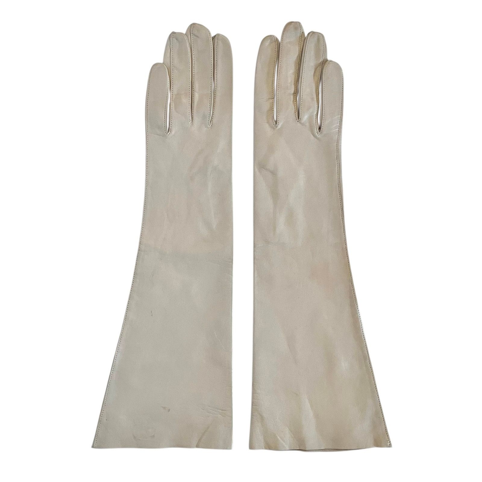 Vintage Vintage Kidskin Bone White Italian Leather Forearm Gloves Size ONE SIZE - 3 Thumbnail