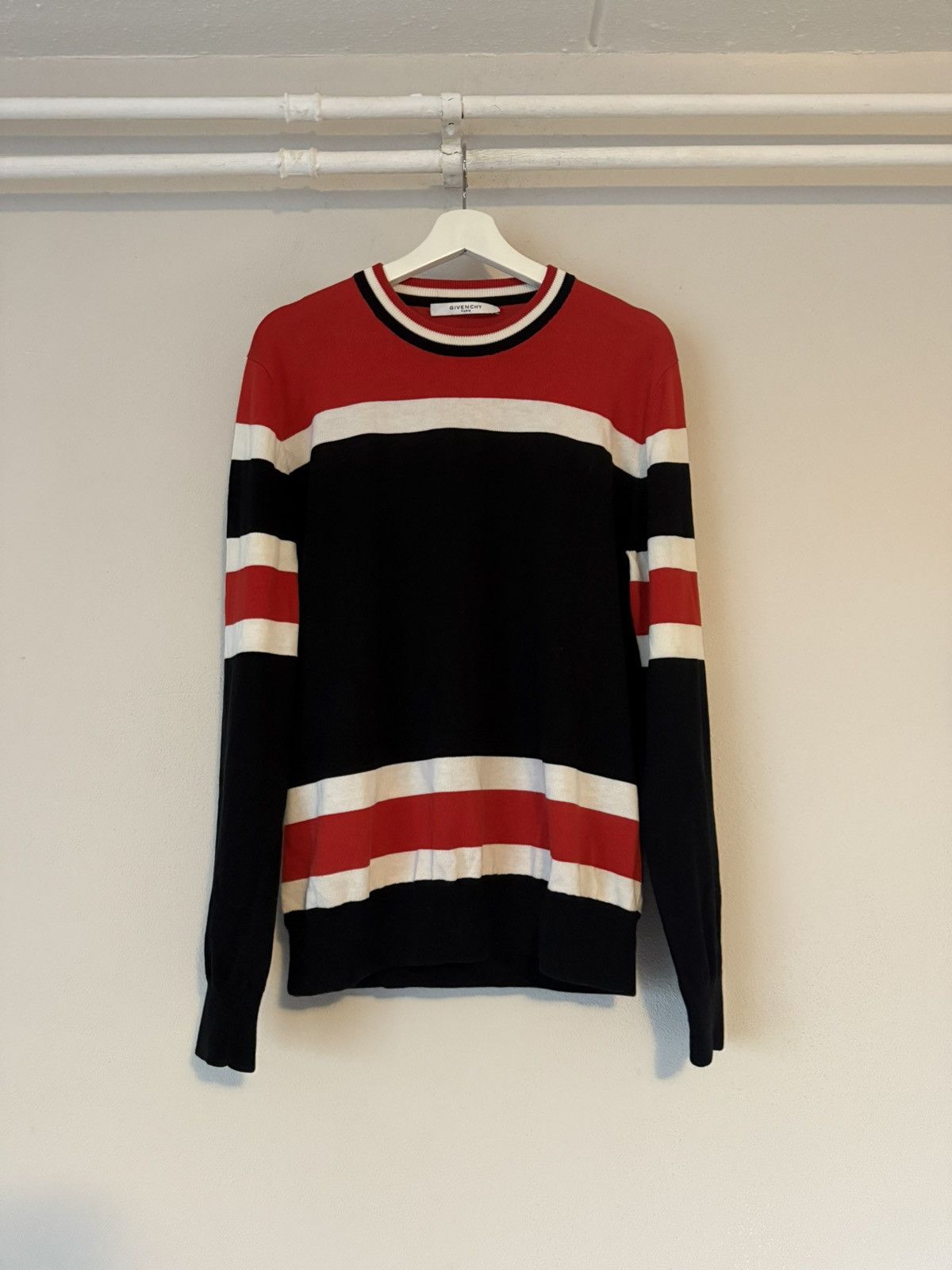 Givenchy Givenchy Red/Black Striped Cotton Sweater Size US L / EU 52-54 / 3 - 1 Thumbnail