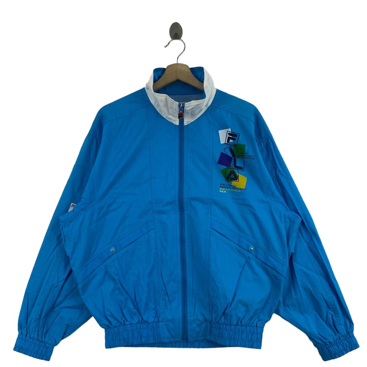 Fila × Vintage Vintage FILA Biella Italia Brand Print Blue Bomber Jacket Size US XL / EU 56 / 4 - 2 Thumbnail