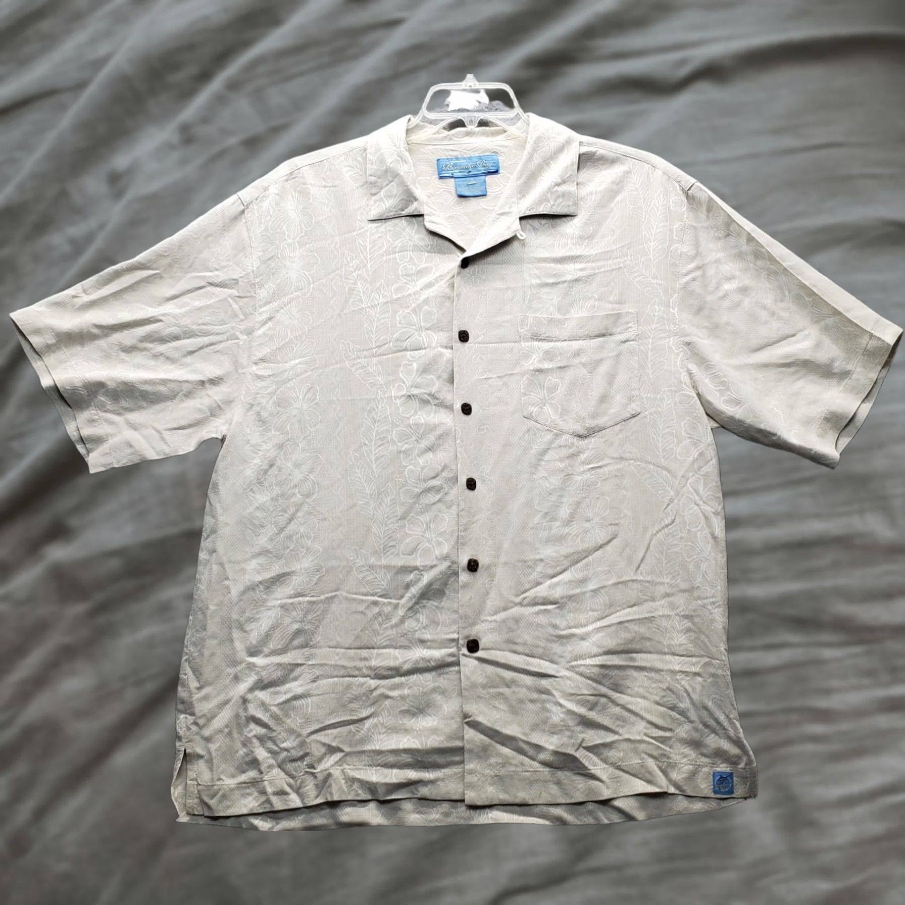 Vintage Bermuda Bay Hawaiian Shirt Mens L Tan Floral Silk Button-Up Casual Cap Sleeve Shirt Size US L / EU 52-54 / 3 - 1 Thumbnail