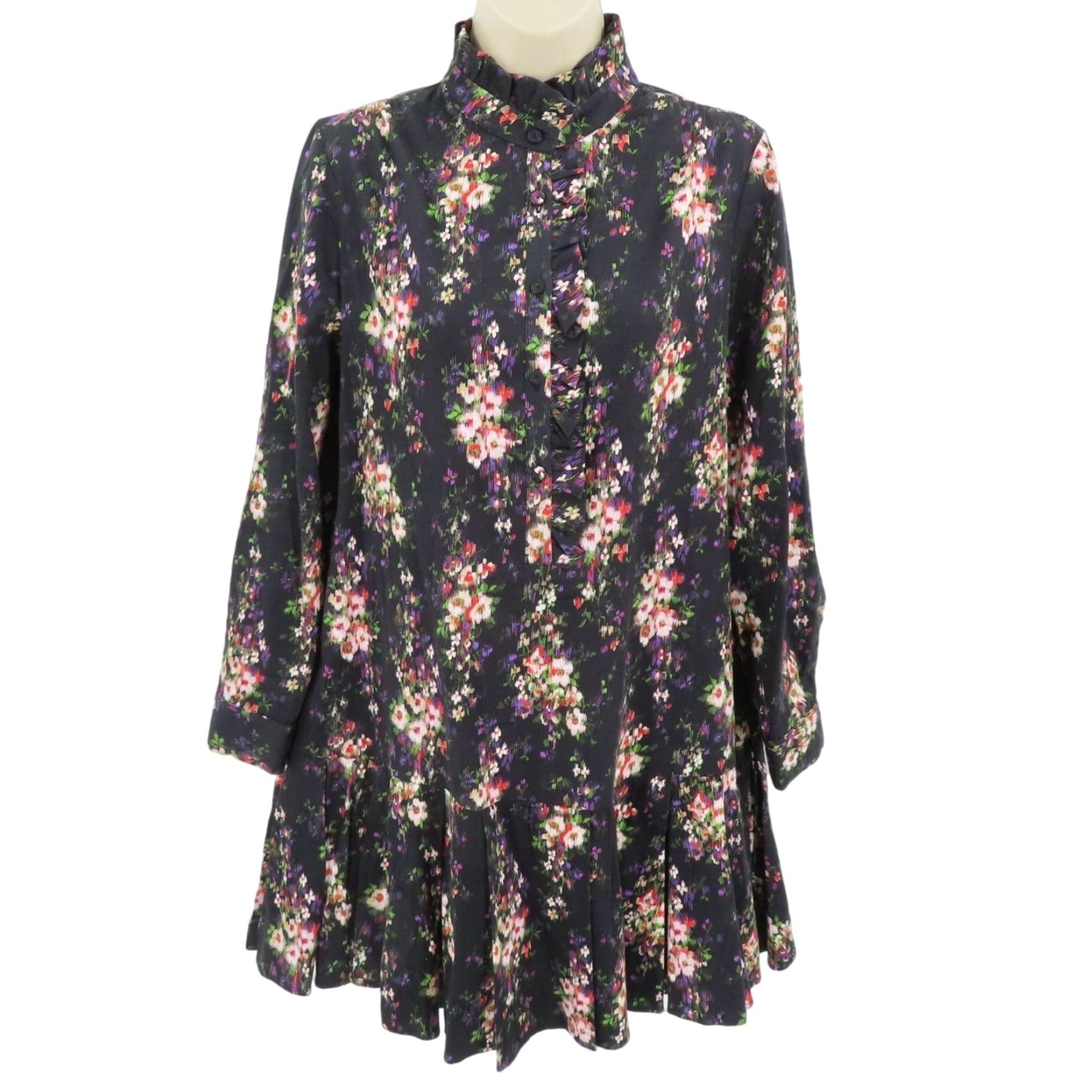 Vintage Tuckernuck Women S Tate Onyx Falling Flowers Bouquet Pleated Floral Shirt Dress Long Sleeve Size S / US 4 / IT 40 - 2 Thumbnail