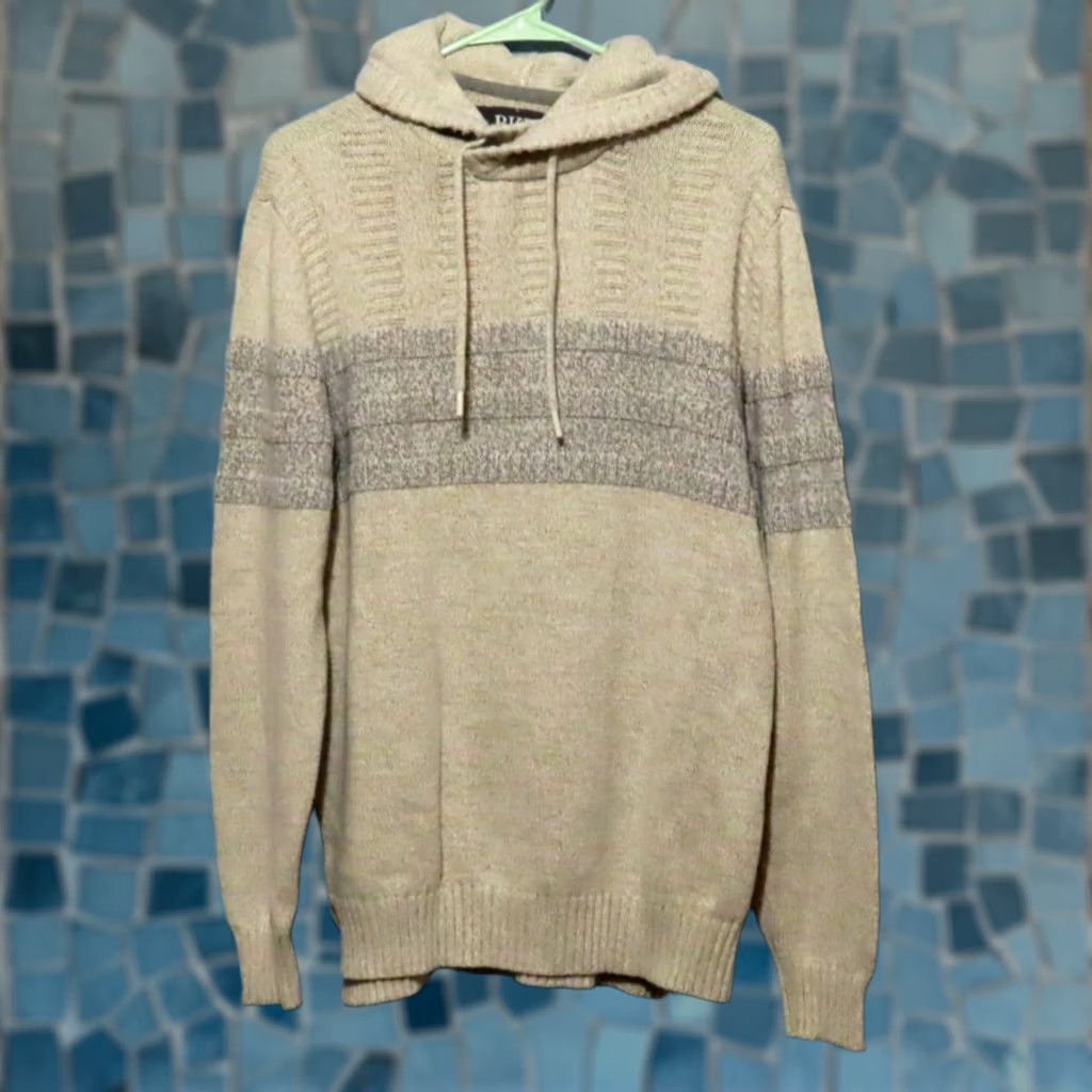 BKE BKE Men's L White Gray Hooded Tight-Knit Sweater Size US L / EU 52-54 / 3 - 1 Thumbnail